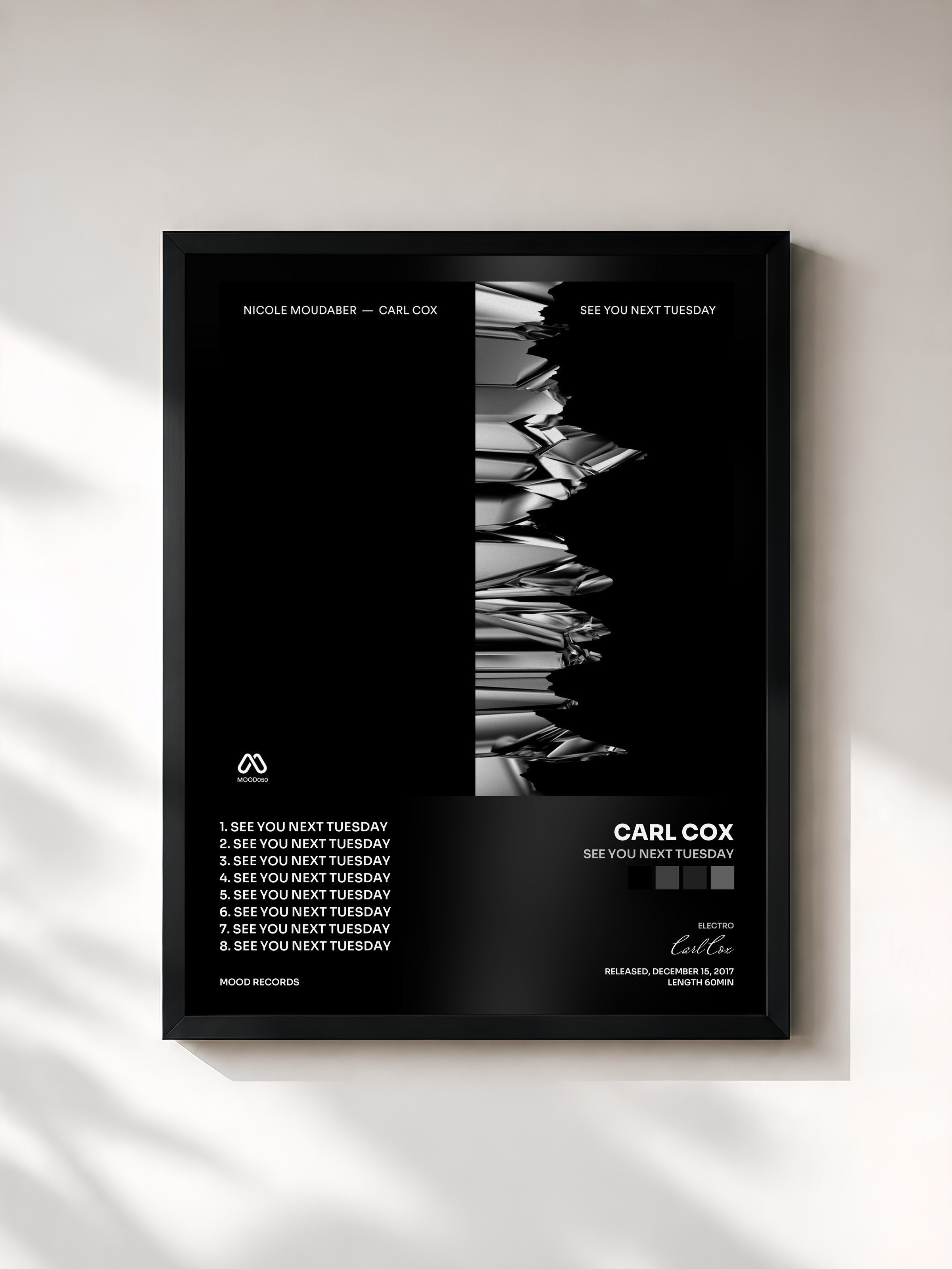 #noir Tableau de l'album See You Next Tuesday de Carl Cox, cadre noir, imprimé et encadré en France