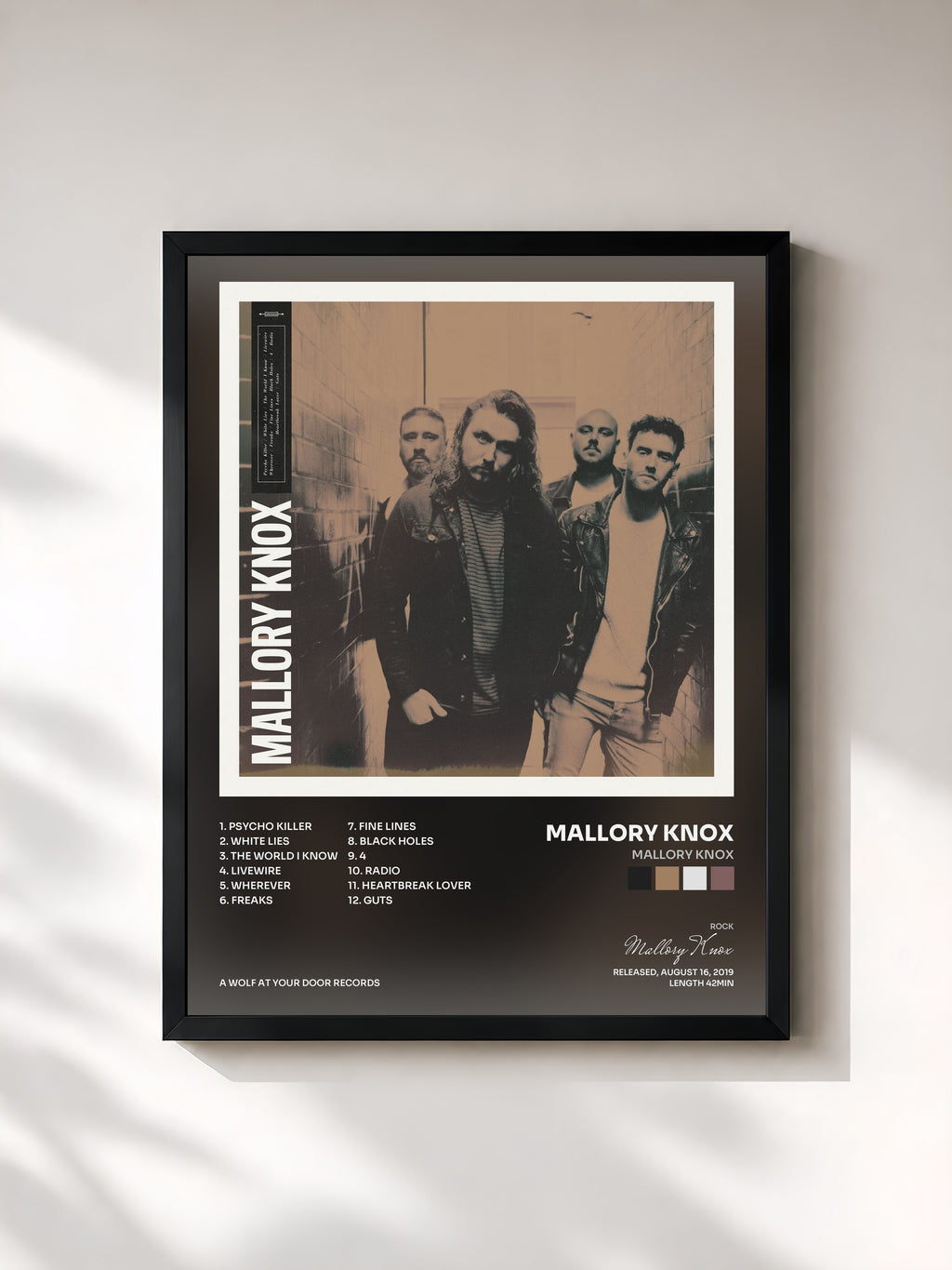 #noir Tableau de l'album Mallory Knox de Mallory Knox, cadre noir, imprimé et encadré en France