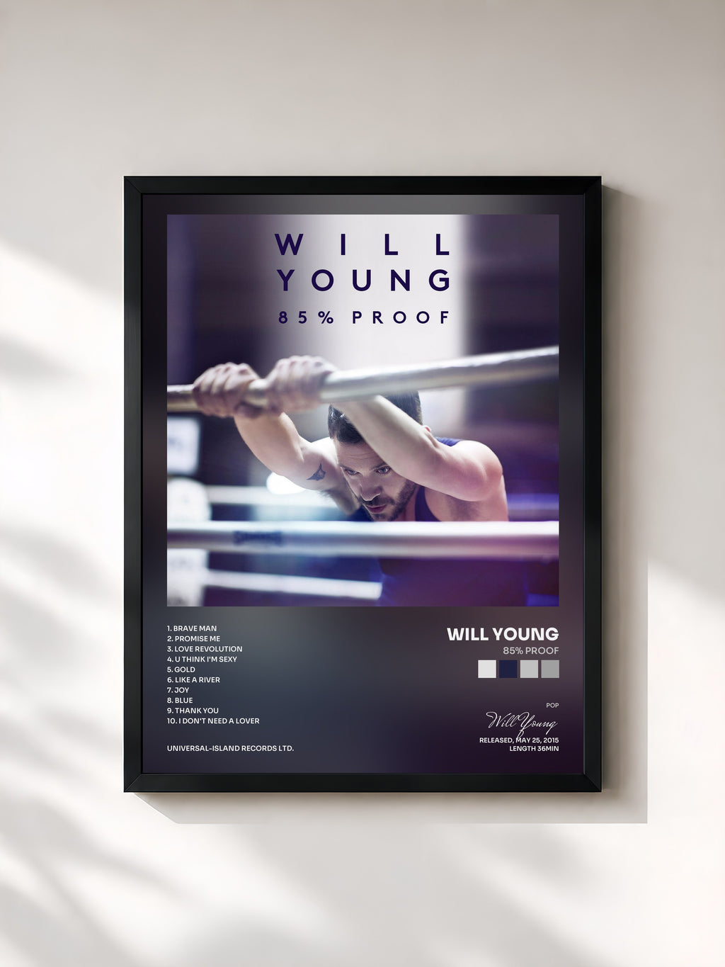 #noir Tableau de l'album 85% Proof de Will Young, cadre noir, imprimé et encadré en France