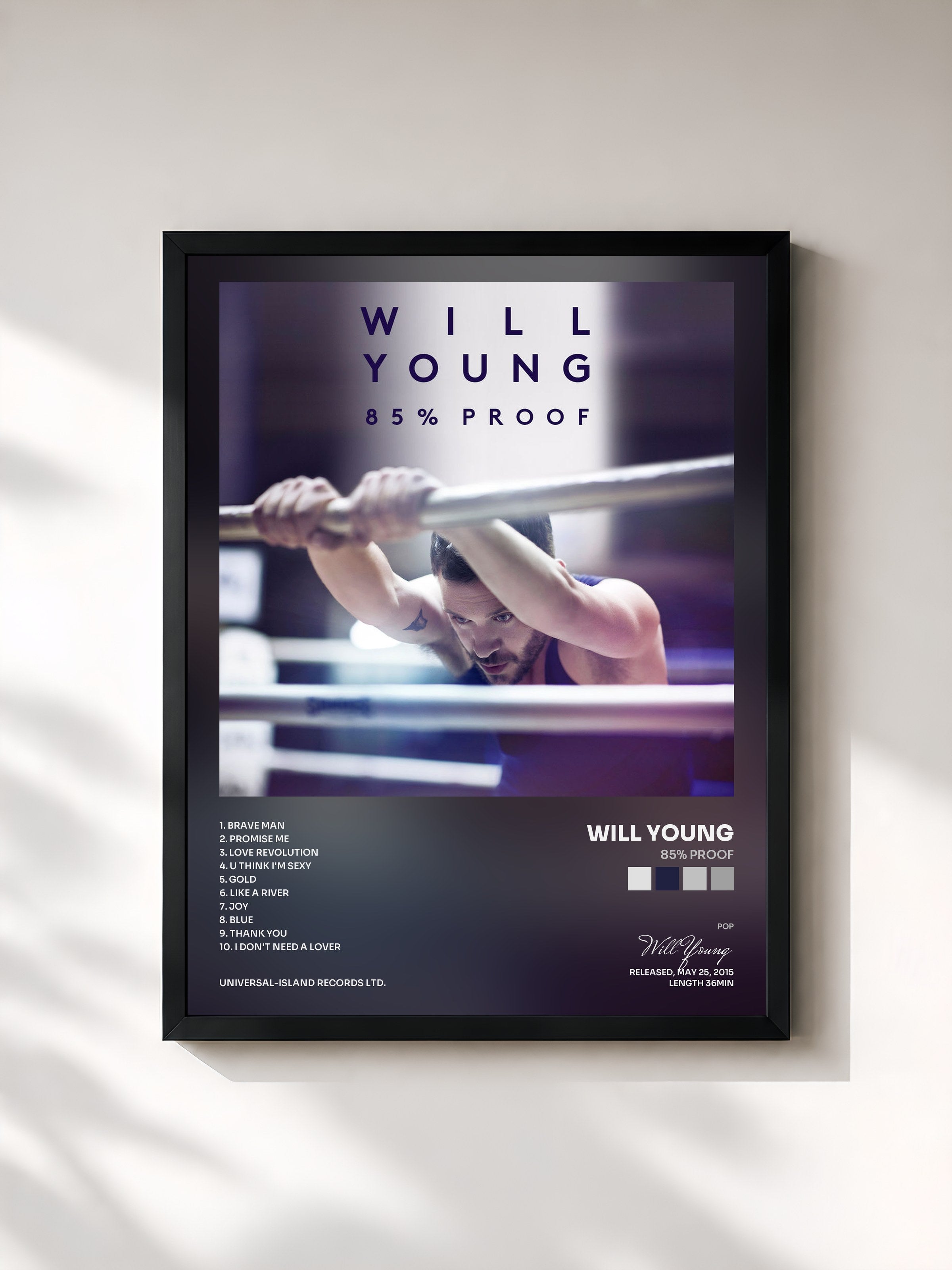 #noir Tableau de l'album 85% Proof de Will Young, cadre noir, imprimé et encadré en France