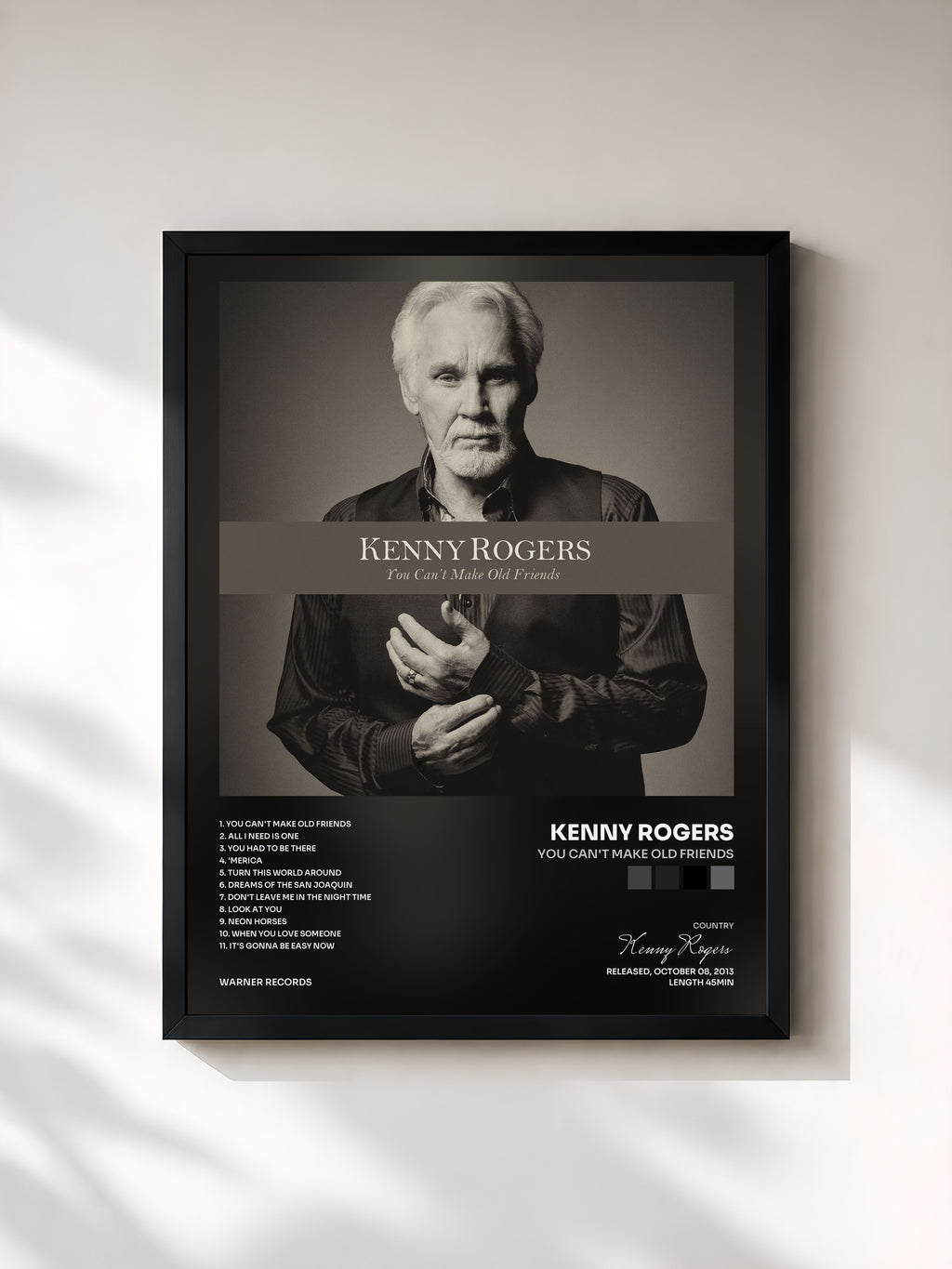 #noir Tableau de l'album You Can't Make Old Friends de Kenny Rogers, cadre noir, imprimé et encadré en France