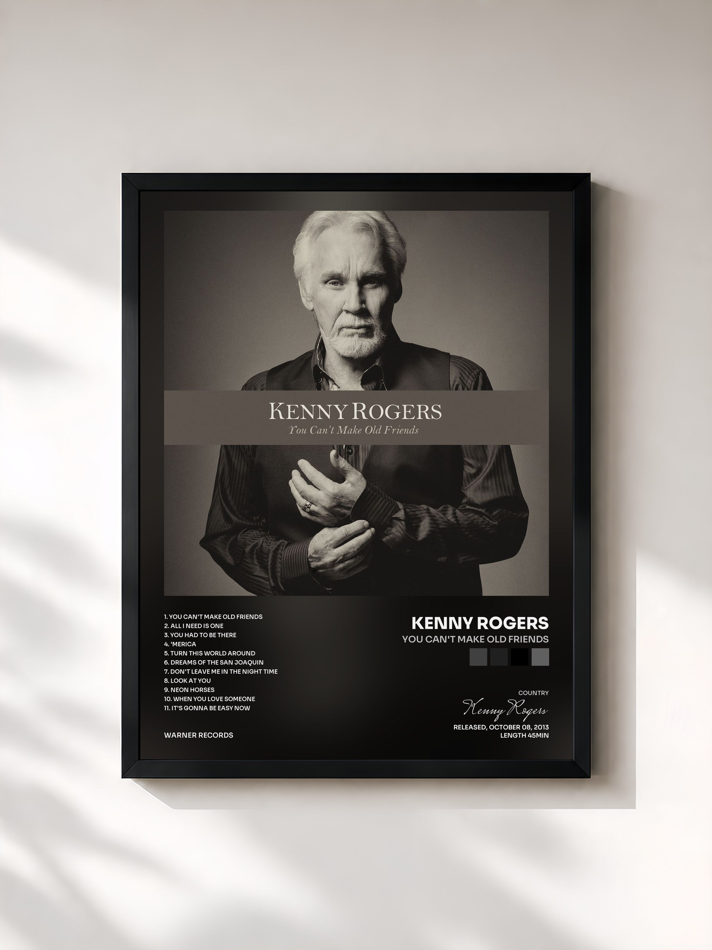 #noir Tableau de l'album You Can't Make Old Friends de Kenny Rogers, cadre noir, imprimé et encadré en France