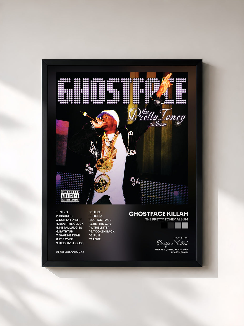 #noir Tableau de l'album The Pretty Toney Album de Ghostface Killah, cadre noir, imprimé et encadré en France