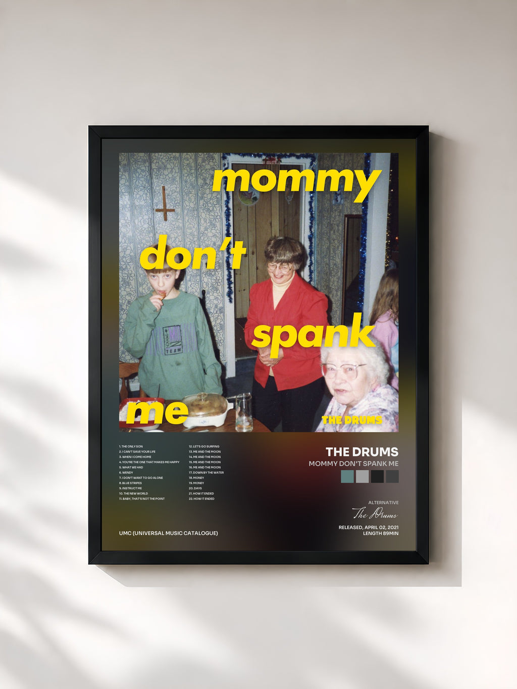 #noir Tableau de l'album MOMMY DON'T SPANK ME de The Drums, cadre noir, imprimé et encadré en France