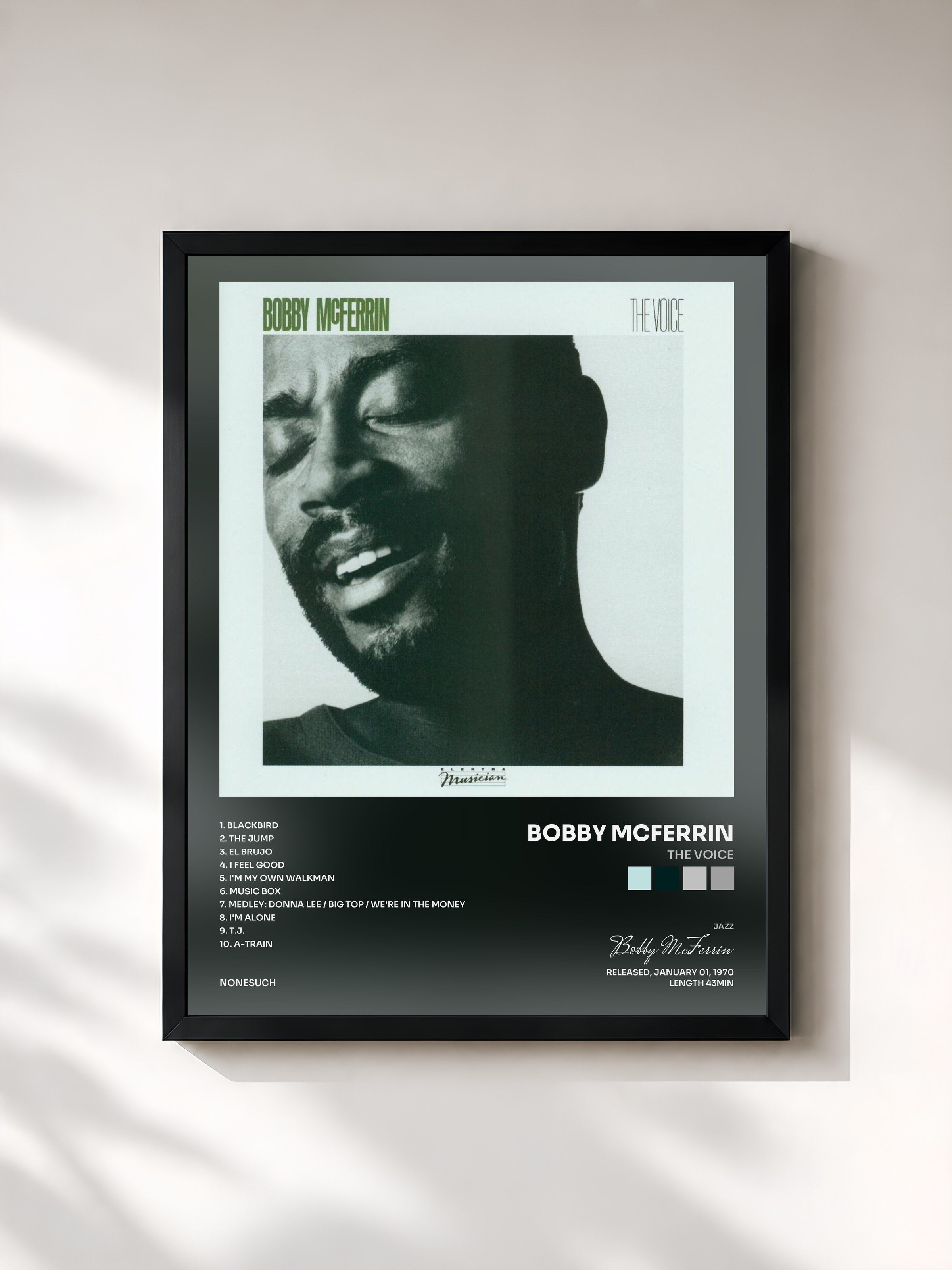 #noir Tableau de l'album The Voice de Bobby McFerrin, cadre noir, imprimé et encadré en France