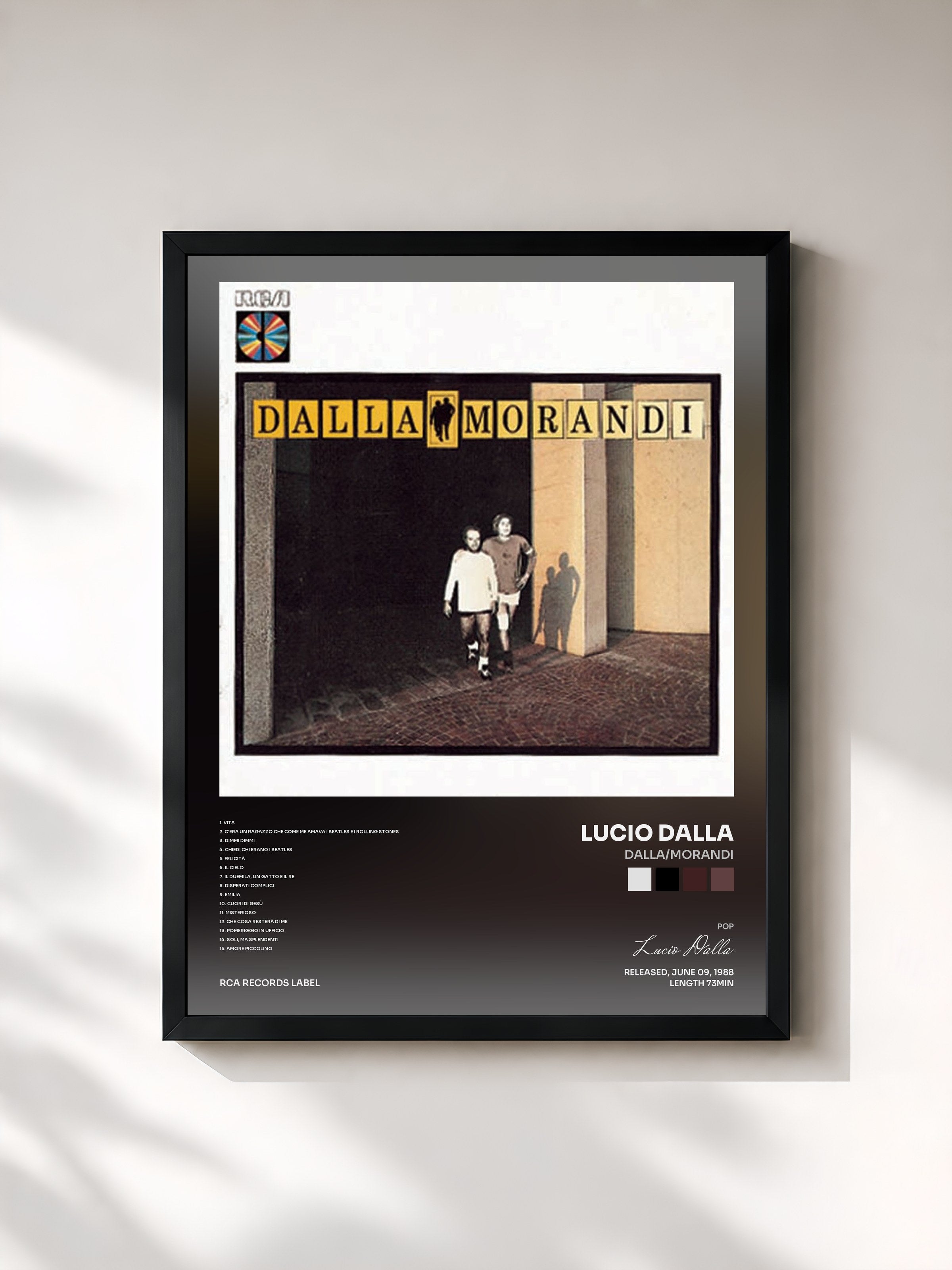 #noir Tableau de l'album Dalla/Morandi de Lucio Dalla, cadre noir, imprimé et encadré en France