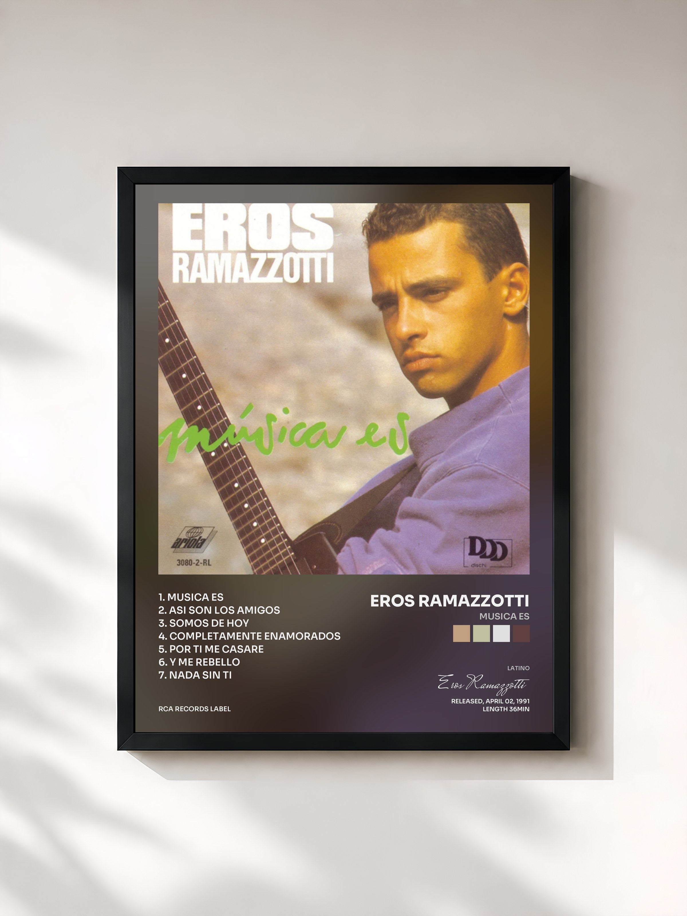 #noir Tableau de l'album Musica Es de Eros Ramazzotti, cadre noir, imprimé et encadré en France