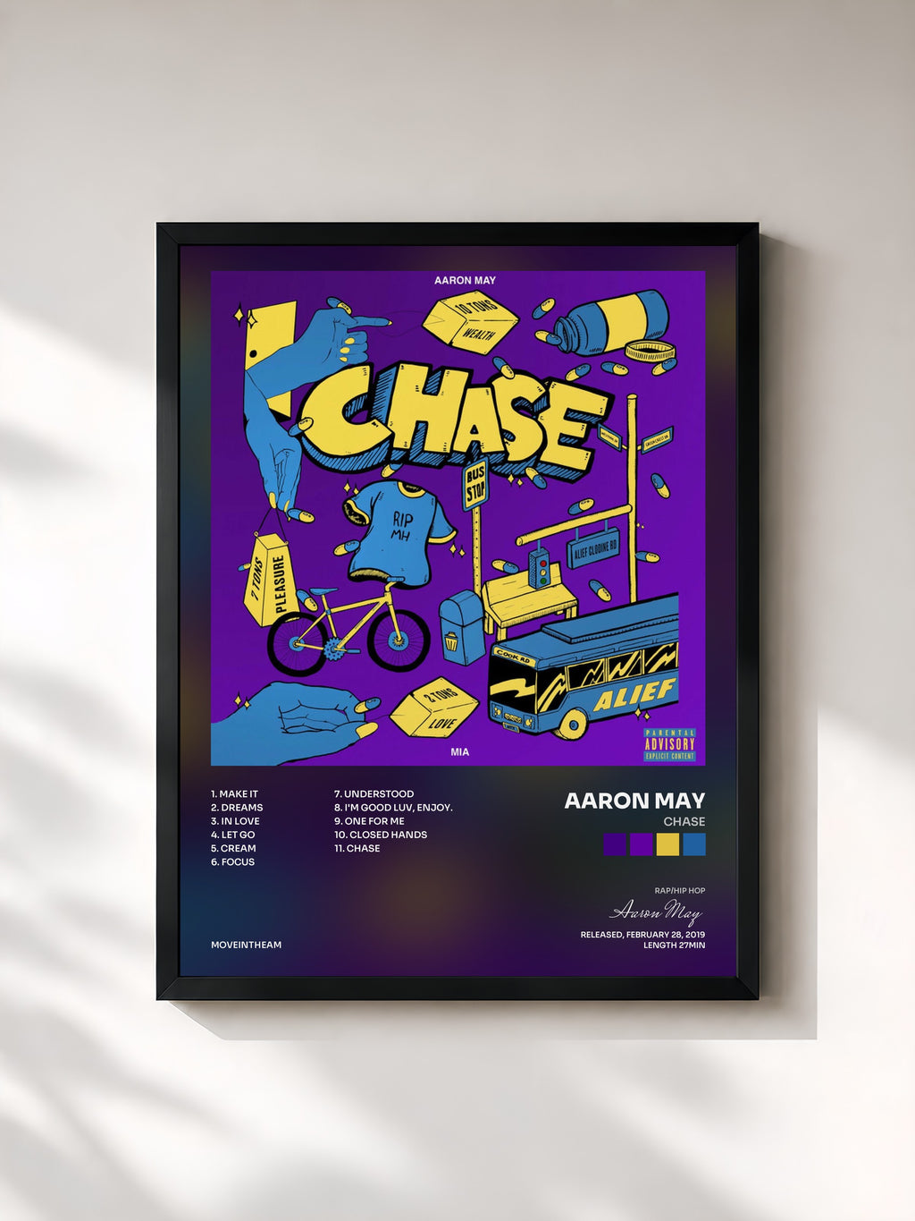 #noir Tableau de l'album CHASE de Aaron May, cadre noir, imprimé et encadré en France
