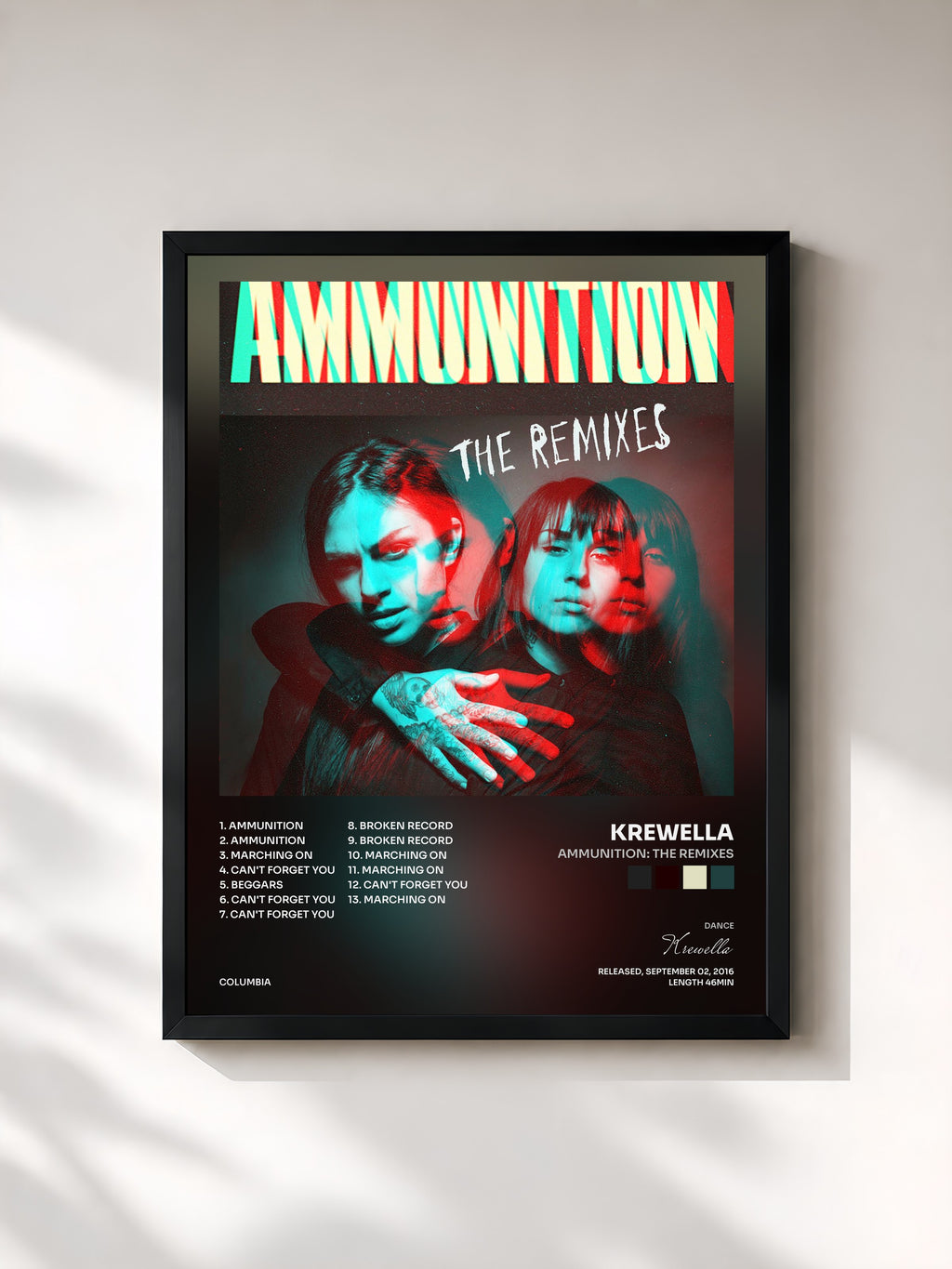 #noir Tableau de l'album Ammunition: The Remixes de Krewella, cadre noir, imprimé et encadré en France