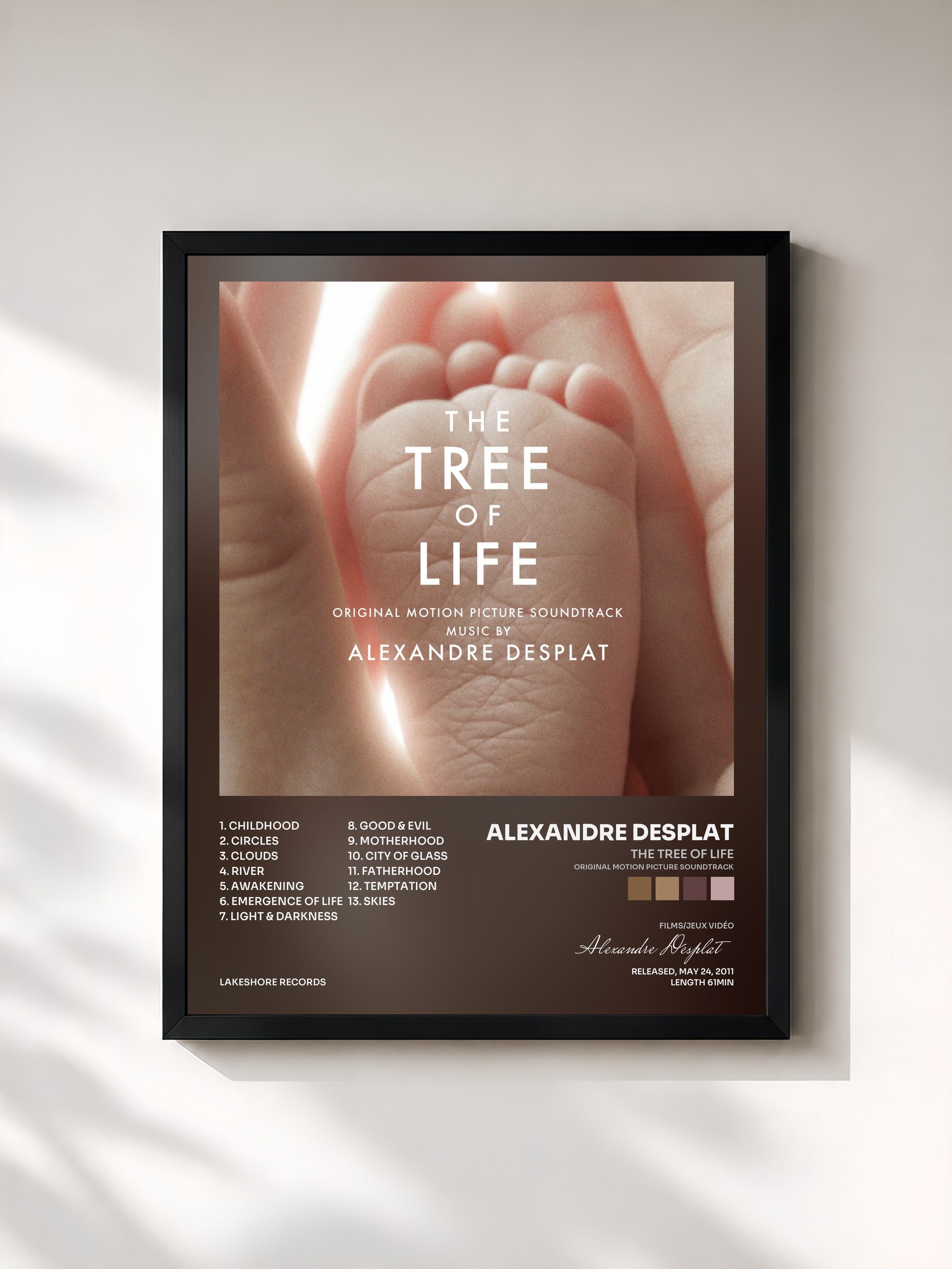 #noir Tableau de l'album The Tree of Life (Original Motion Picture Soundtrack) de Alexandre Desplat, cadre noir, imprimé et encadré en France