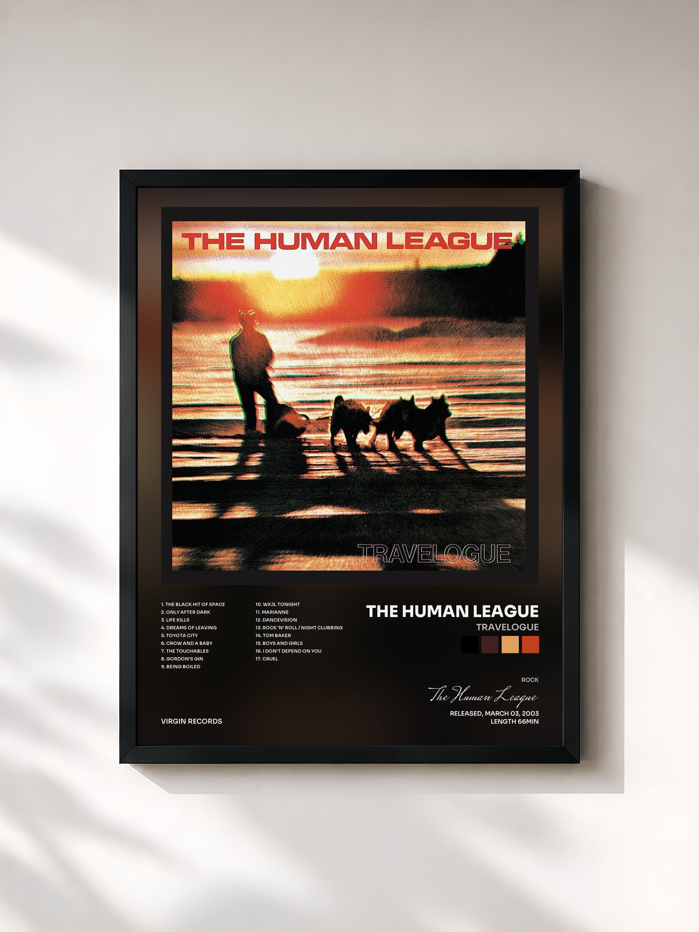 #noir Tableau de l'album Travelogue de The Human League, cadre noir, imprimé et encadré en France