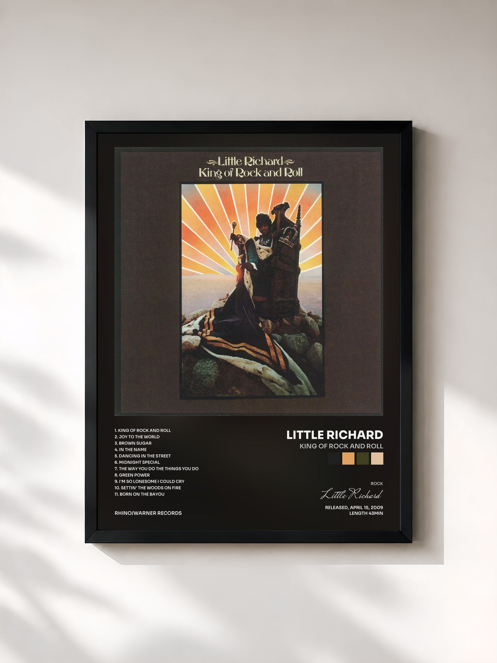 #noir Tableau de l'album King Of Rock And Roll de Little Richard, cadre noir, imprimé et encadré en France