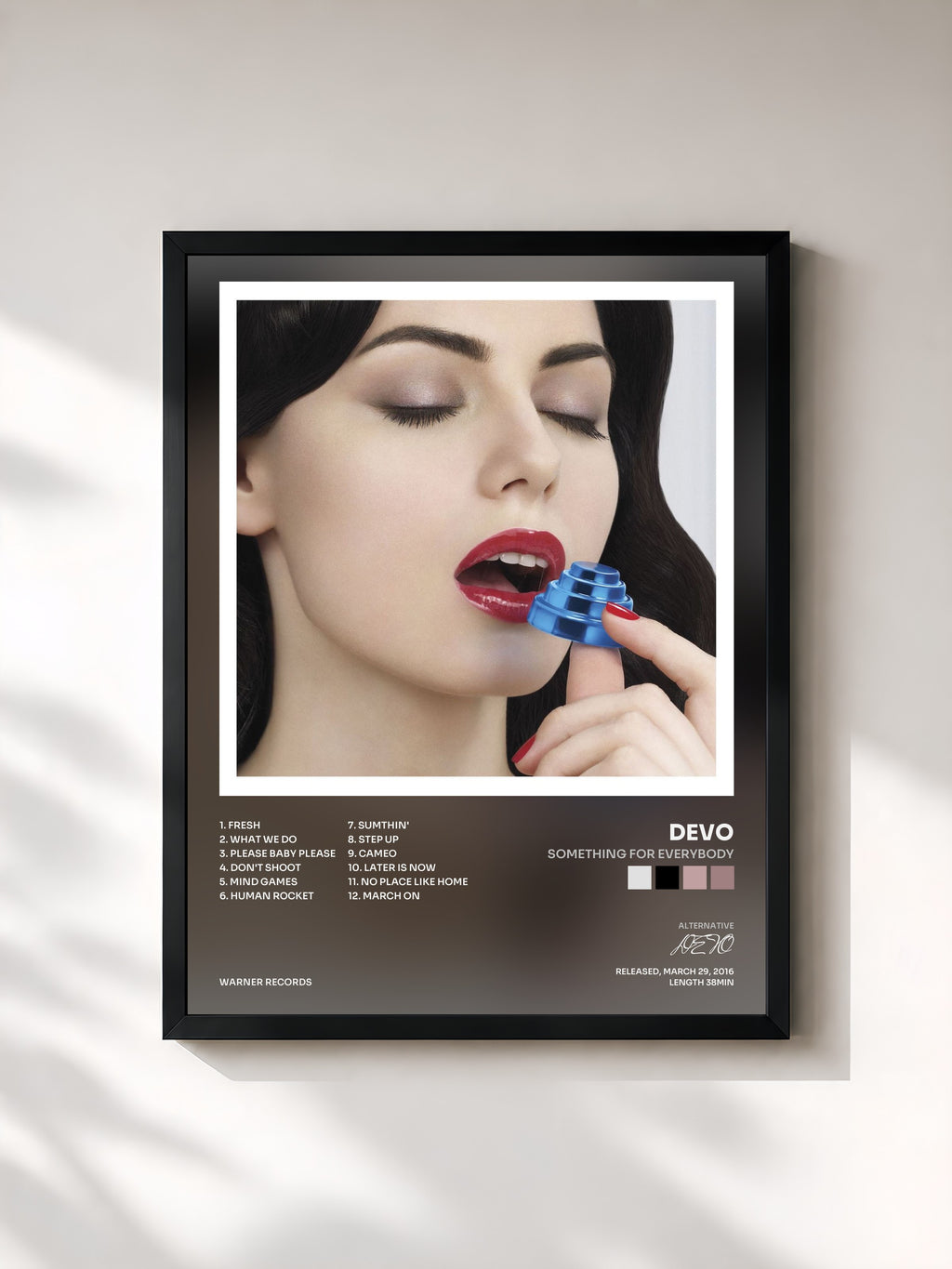 #noir Tableau de l'album Something For Everybody de DEVO, cadre noir, imprimé et encadré en France