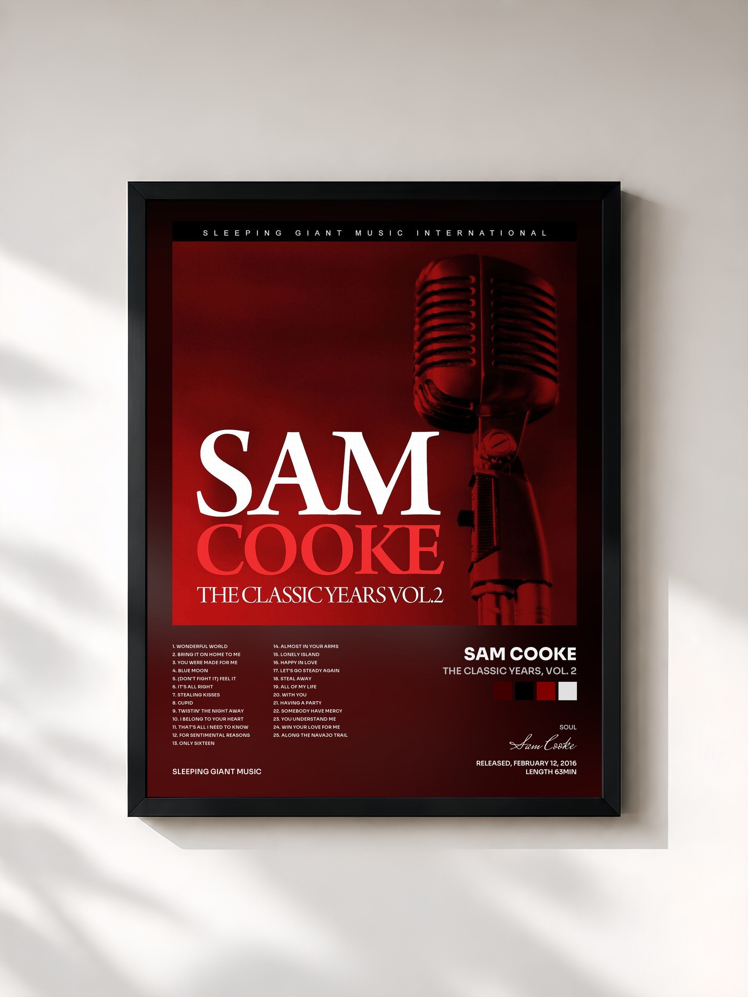 #noir Tableau de l'album The Classic Years, Vol. 2 de Sam Cooke, cadre noir, imprimé et encadré en France