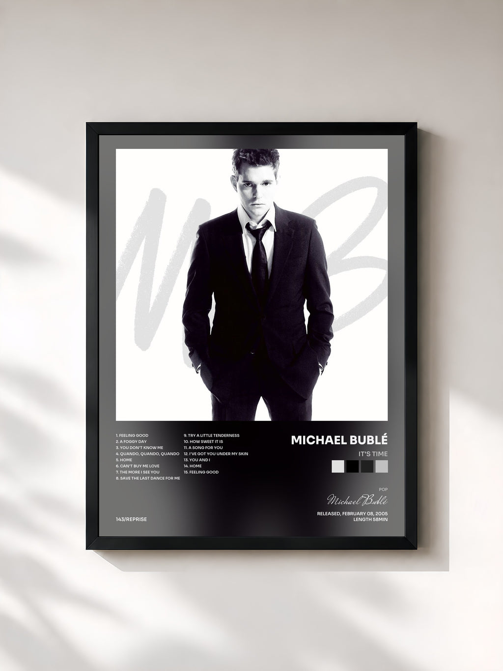 #noir Tableau de l'album It's Time de Michael Bublé, cadre noir, imprimé et encadré en France
