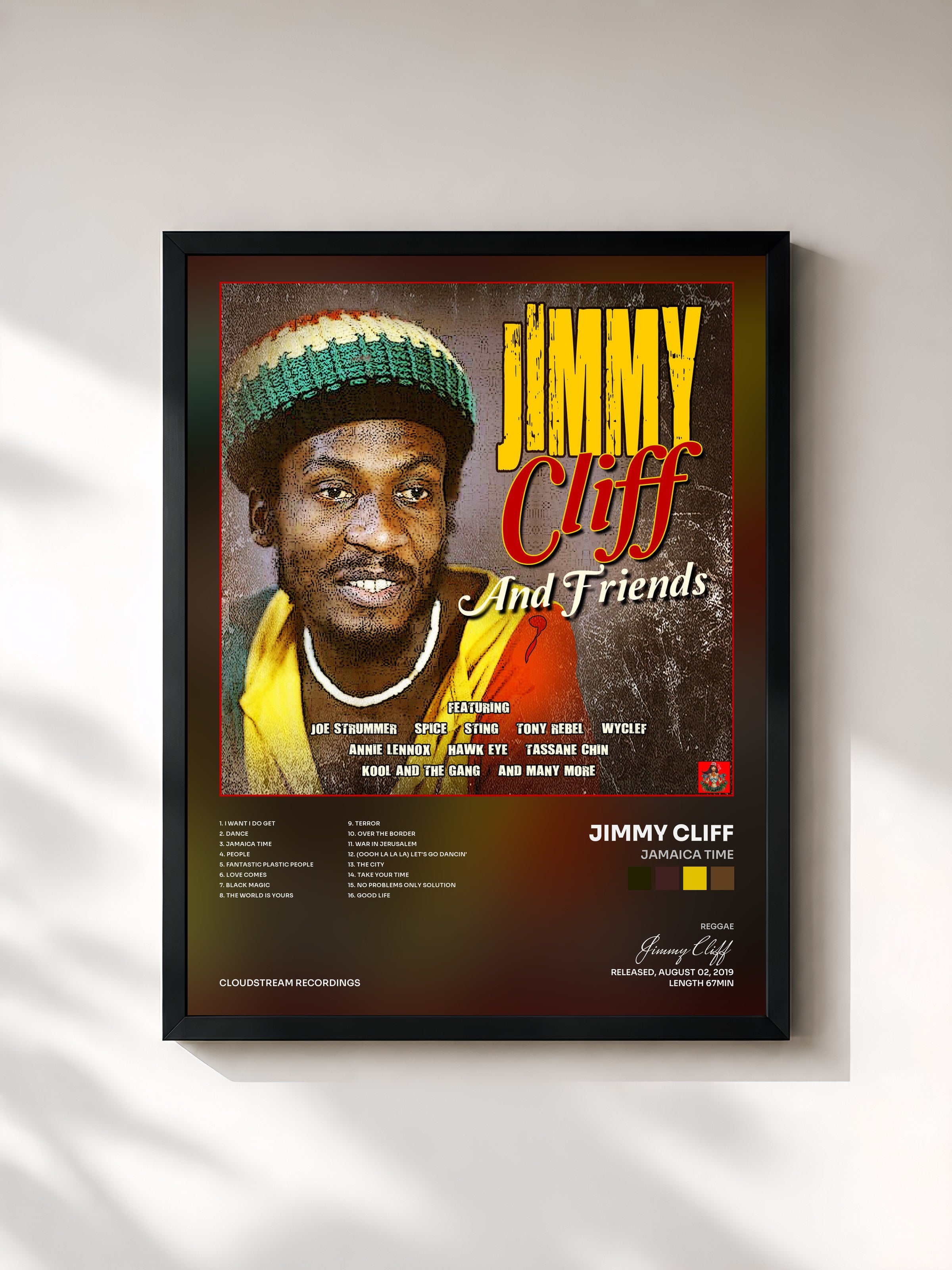 #noir Tableau de l'album Jamaica Time de Jimmy Cliff, cadre noir, imprimé et encadré en France