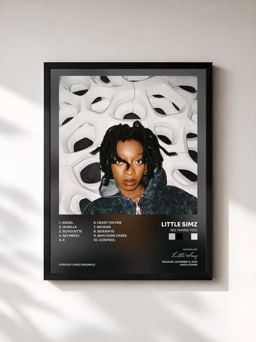 #noir Tableau de l'album NO THANK YOU de Little Simz, cadre noir, imprimé et encadré en France