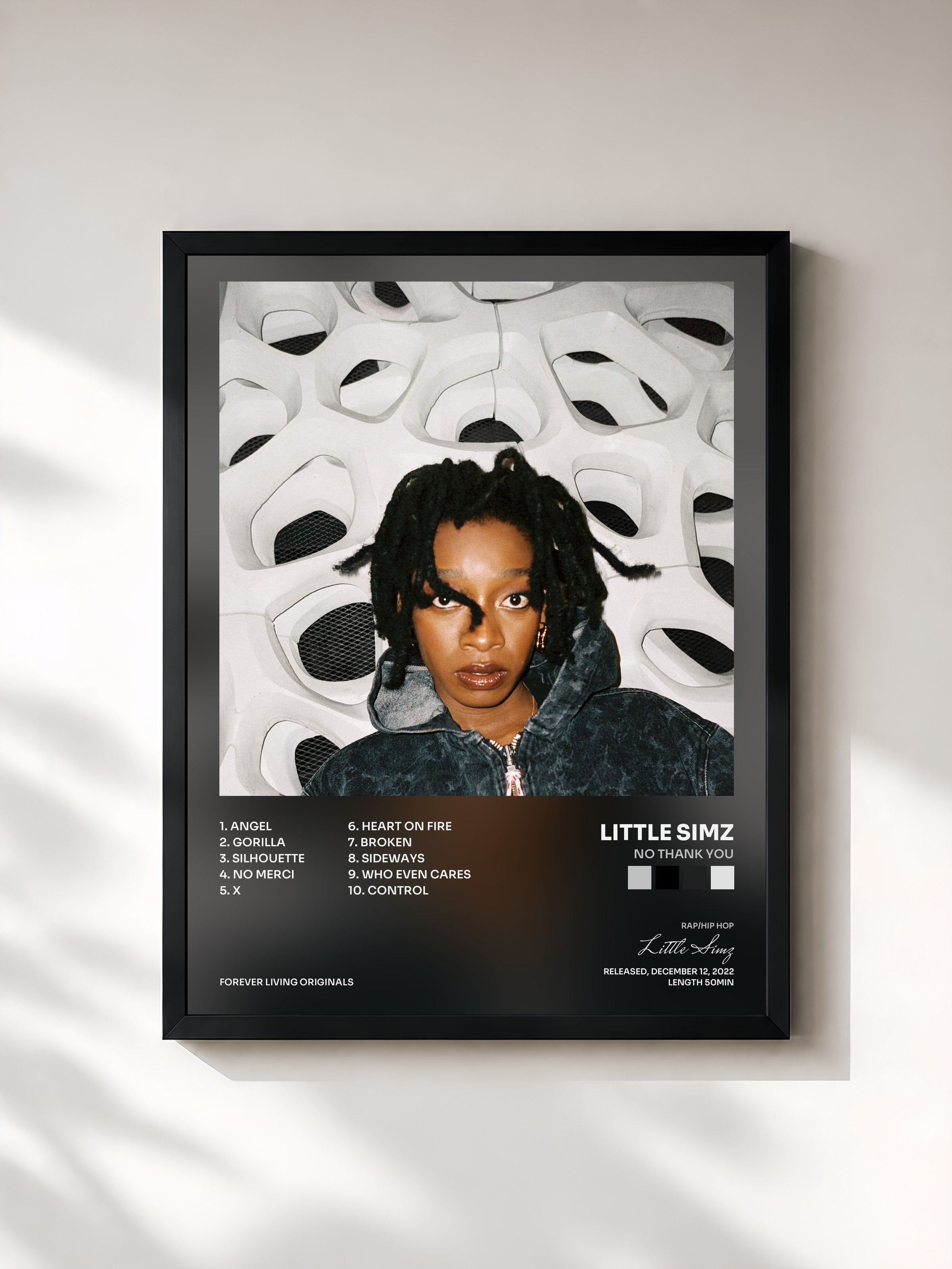 #noir Tableau de l'album NO THANK YOU de Little Simz, cadre noir, imprimé et encadré en France