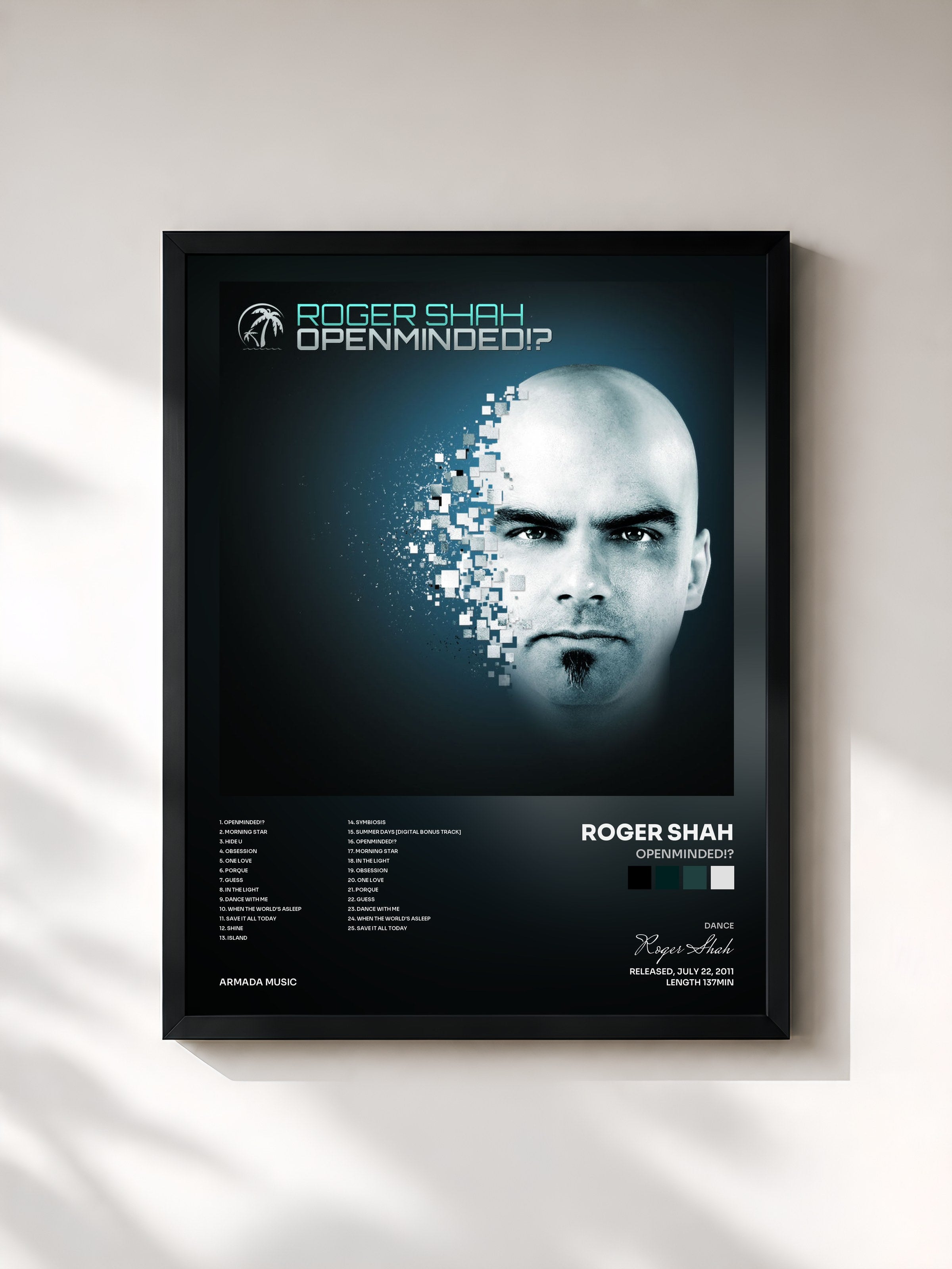 #noir Tableau de l'album Openminded!? de Roger Shah, cadre noir, imprimé et encadré en France