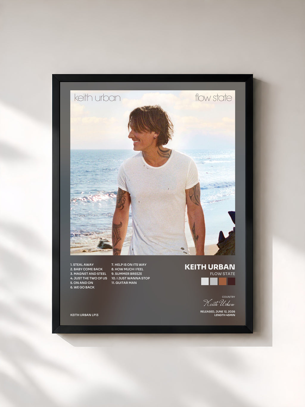 #noir Tableau de l'album flow state de Keith Urban, cadre noir, imprimé et encadré en France