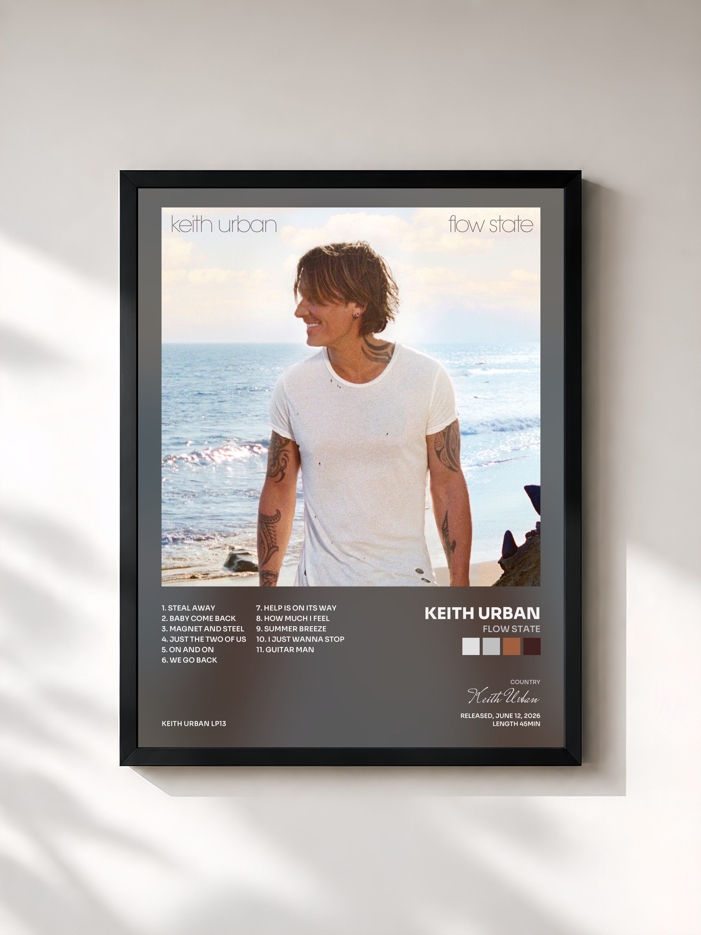 #noir Tableau de l'album flow state de Keith Urban, cadre noir, imprimé et encadré en France