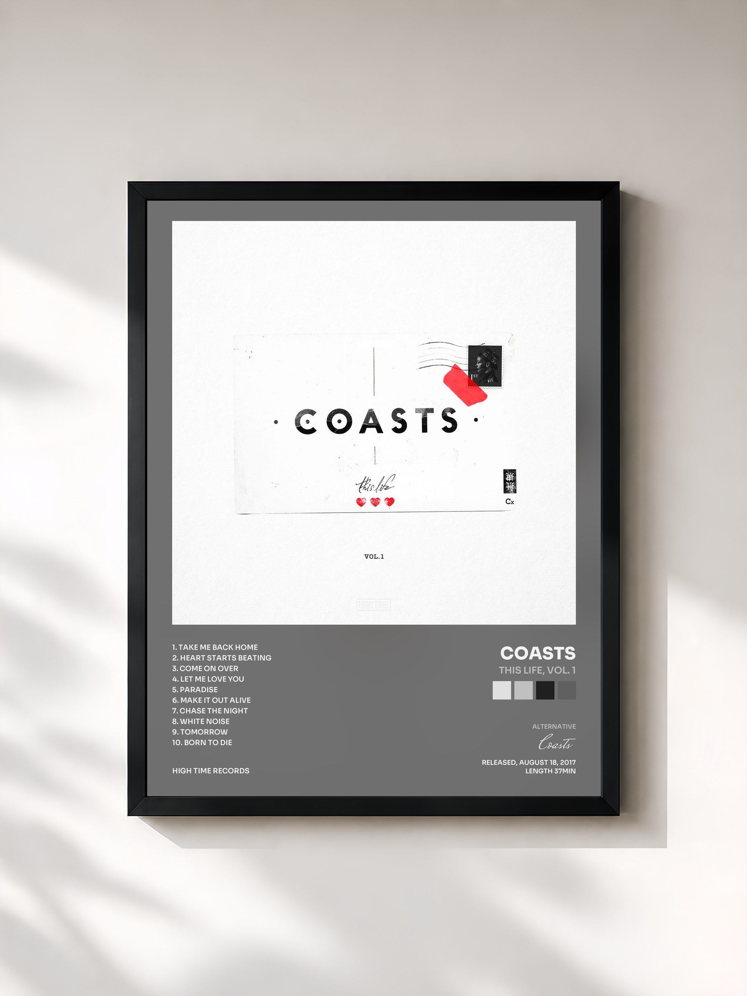 #noir Tableau de l'album This Life, Vol. 1 de Coasts, cadre noir, imprimé et encadré en France