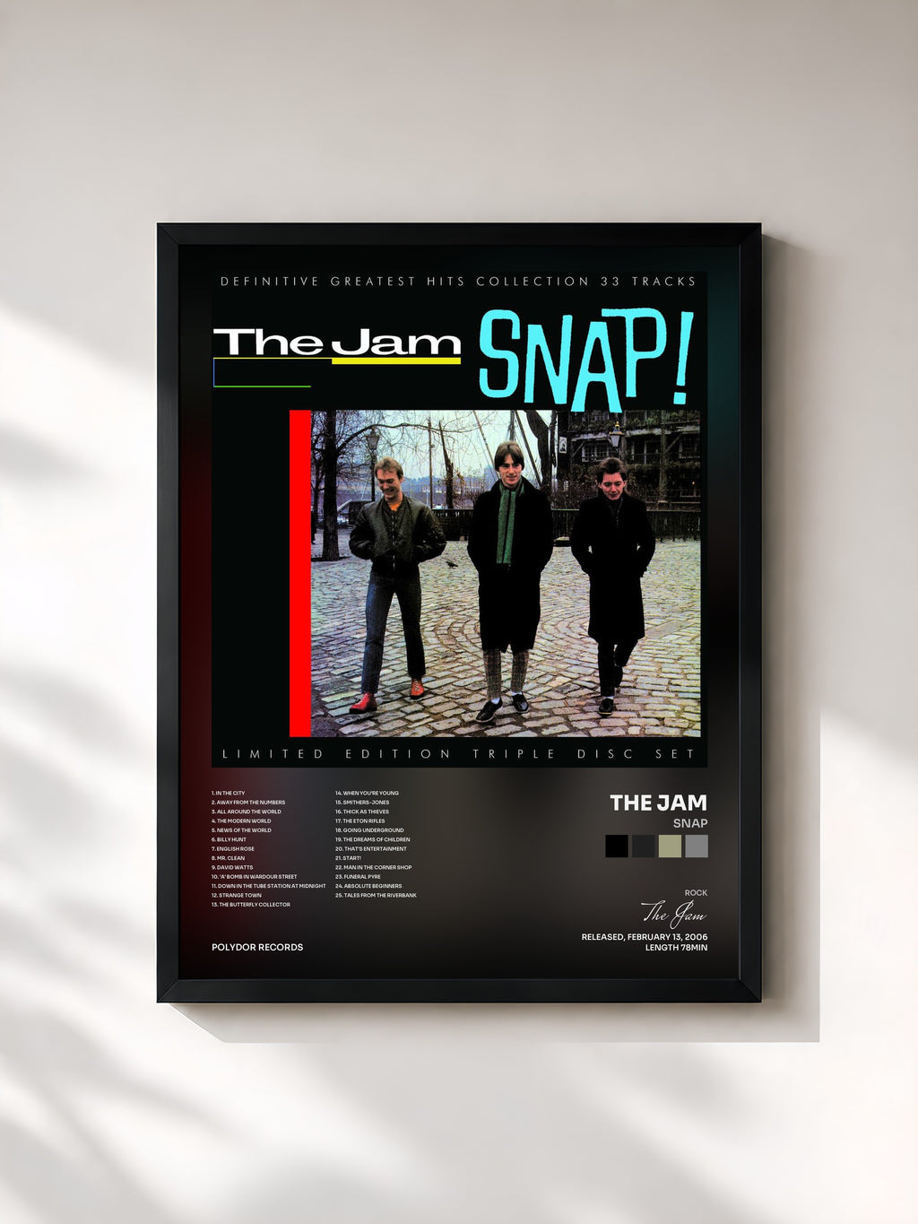 #noir Tableau de l'album Snap de The Jam, cadre noir, imprimé et encadré en France