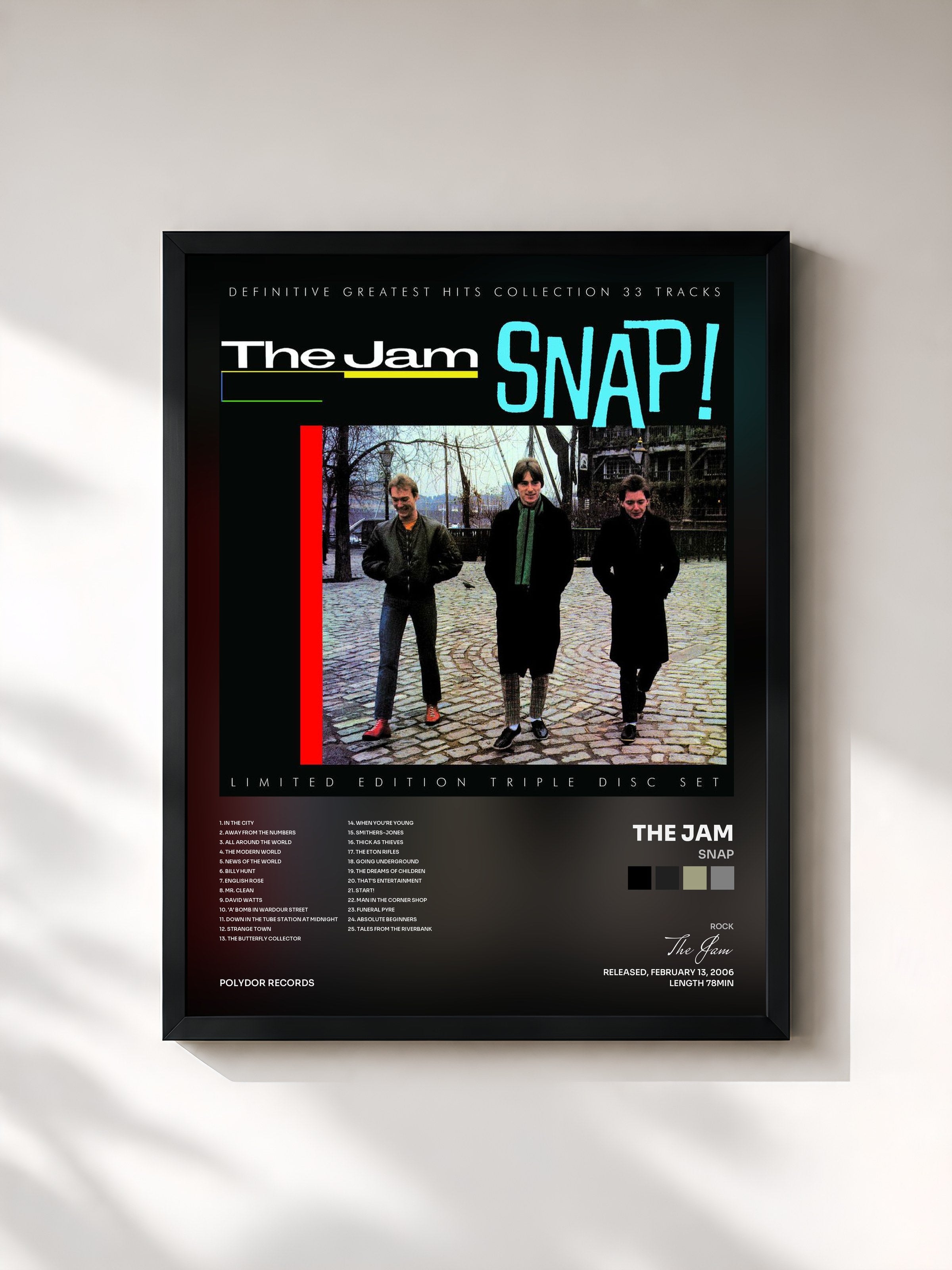 #noir Tableau de l'album Snap de The Jam, cadre noir, imprimé et encadré en France