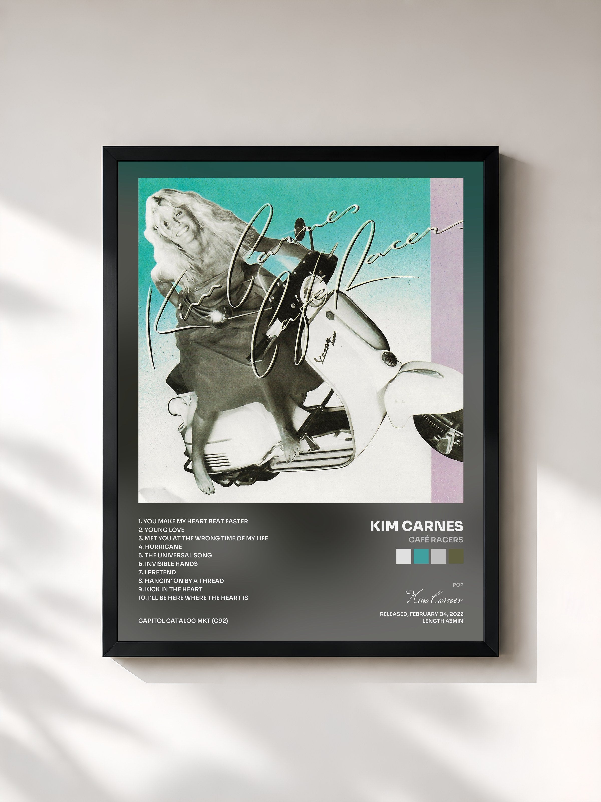 #noir Tableau de l'album Café Racers de Kim Carnes, cadre noir, imprimé et encadré en France