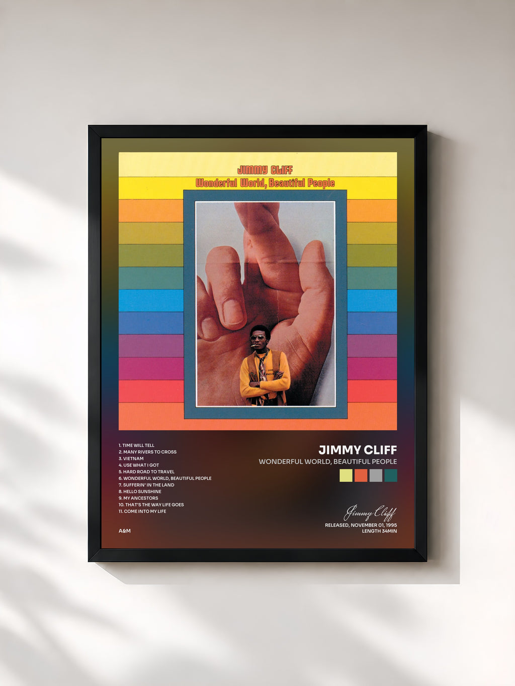 #noir Tableau de l'album Wonderful World, Beautiful People de Jimmy Cliff, cadre noir, imprimé et encadré en France