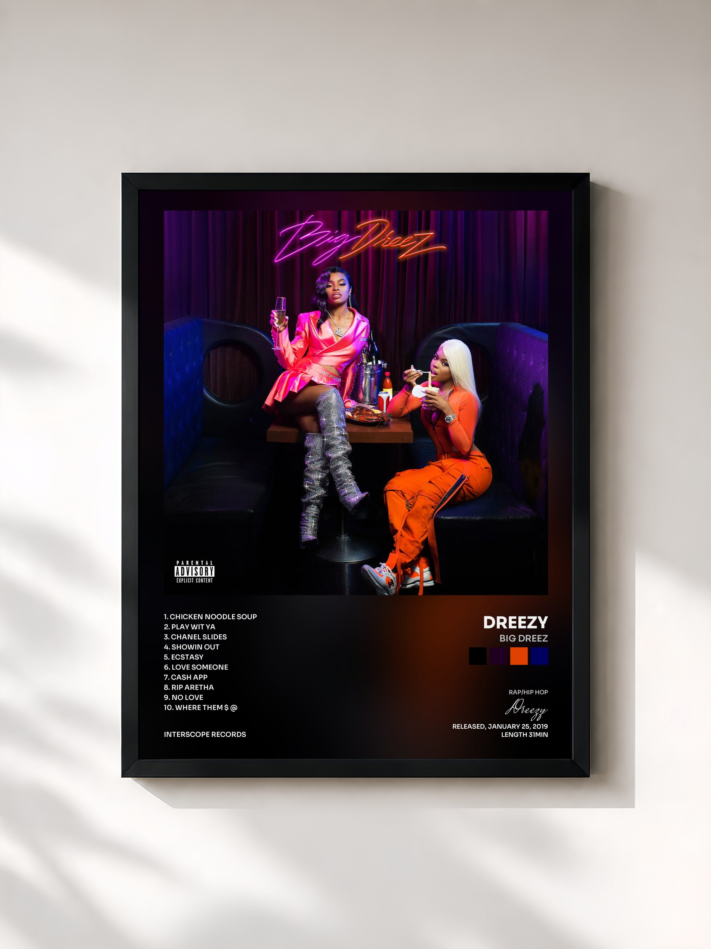 #noir Tableau de l'album Big Dreez de Dreezy, cadre noir, imprimé et encadré en France
