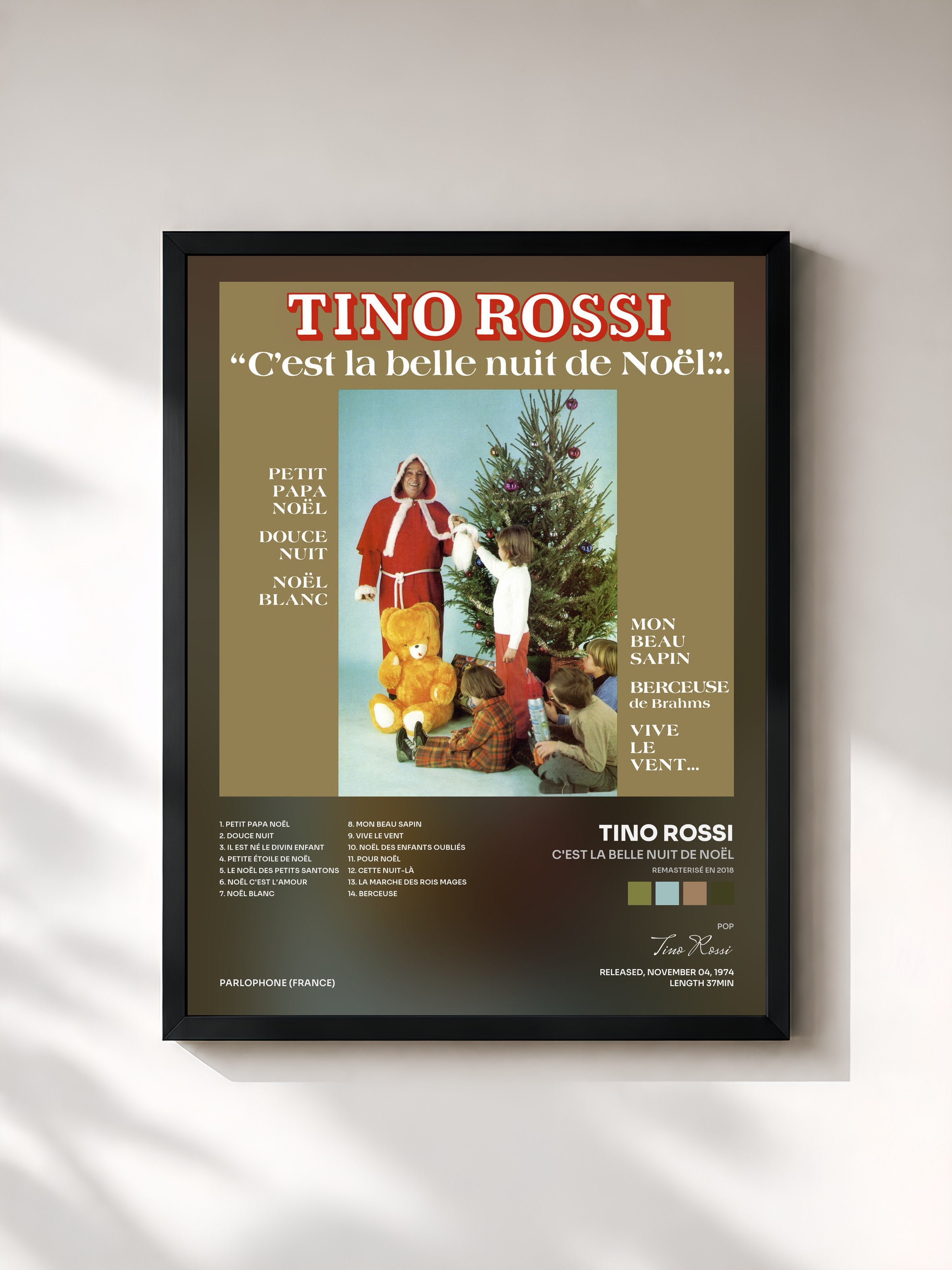 #noir Tableau de l'album C'est la belle nuit de Noël (Remasterisé en 2018) de Tino Rossi, cadre noir, imprimé et encadré en France