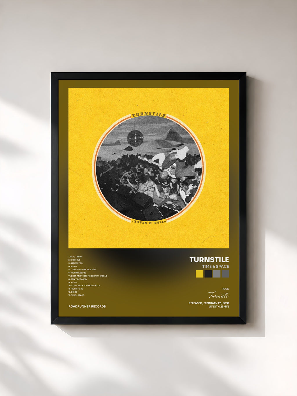 #noir Tableau de l'album Time & Space de Turnstile, cadre noir, imprimé et encadré en France