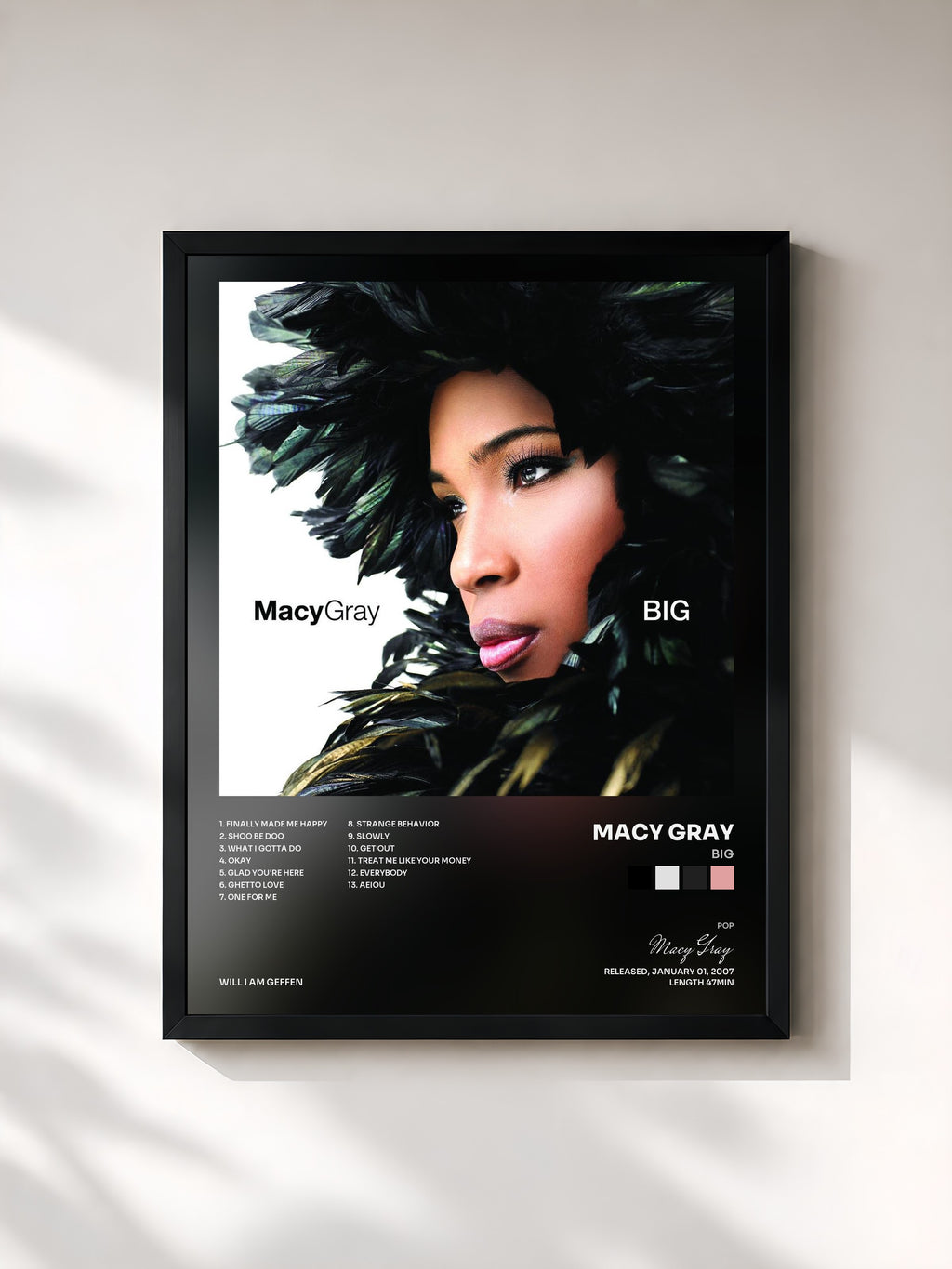 #noir Tableau de l'album Big de Macy Gray, cadre noir, imprimé et encadré en France