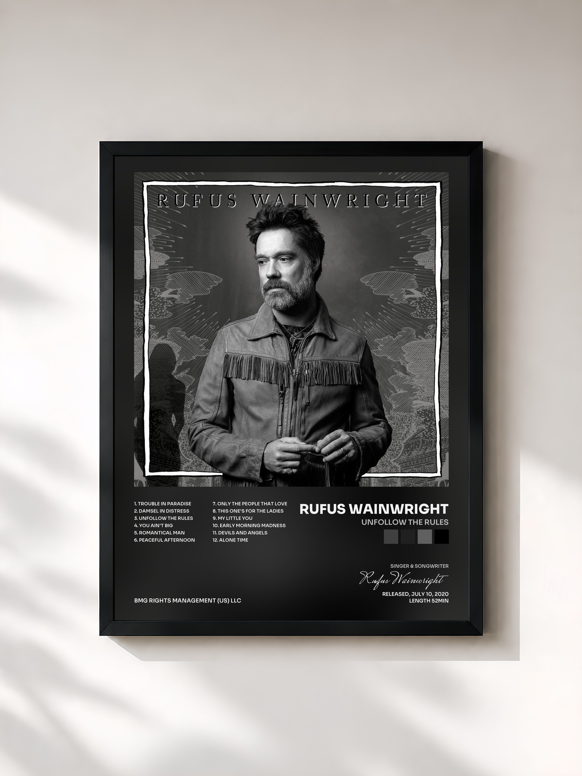 #noir Tableau de l'album Unfollow the Rules de Rufus Wainwright, cadre noir, imprimé et encadré en France