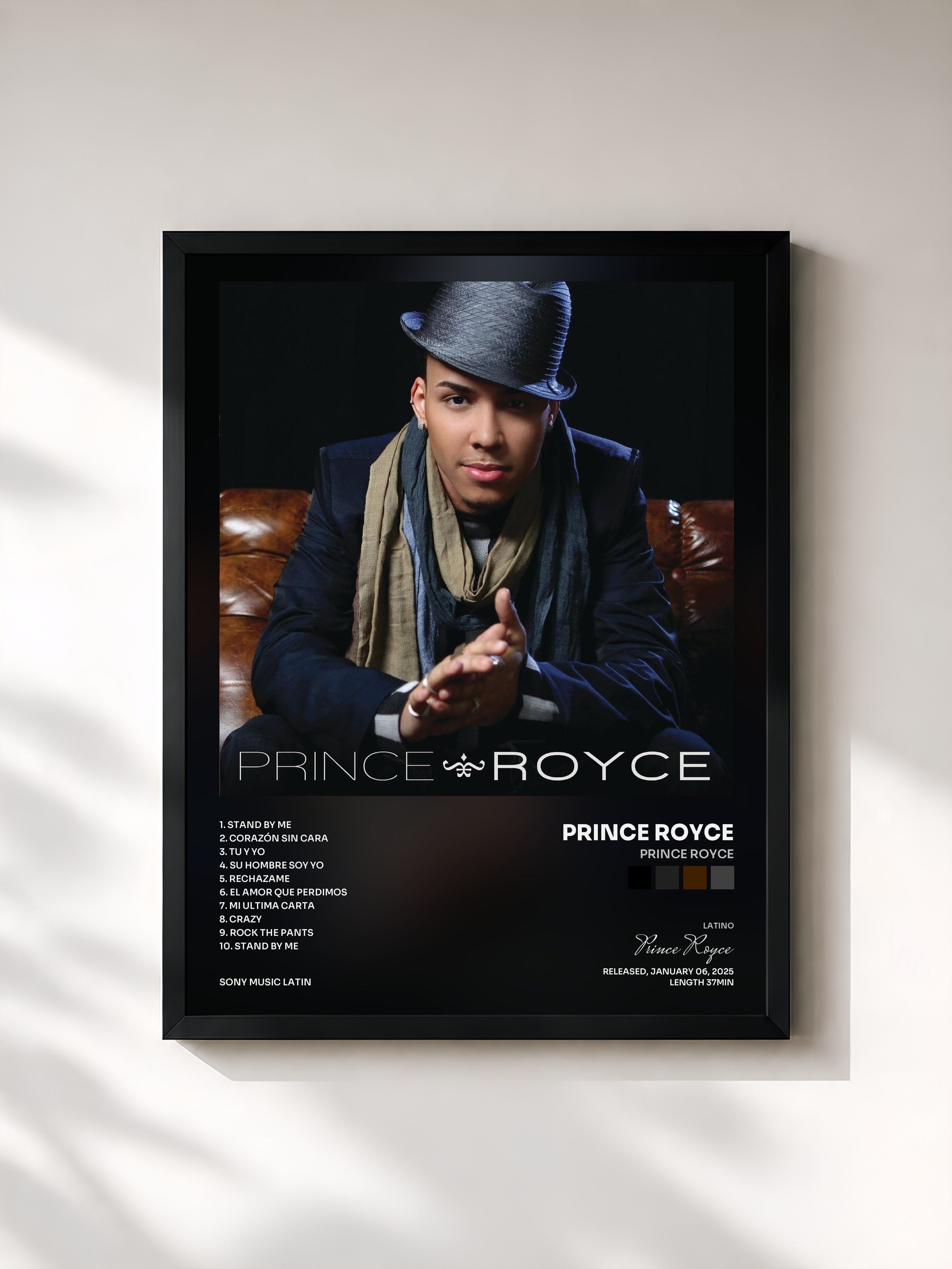 #noir Tableau de l'album Prince Royce de Prince Royce, cadre noir, imprimé et encadré en France