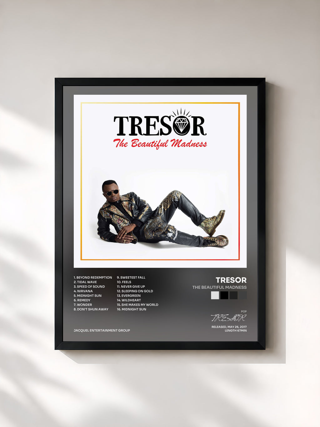 #noir Tableau de l'album The Beautiful Madness de TRESOR, cadre noir, imprimé et encadré en France