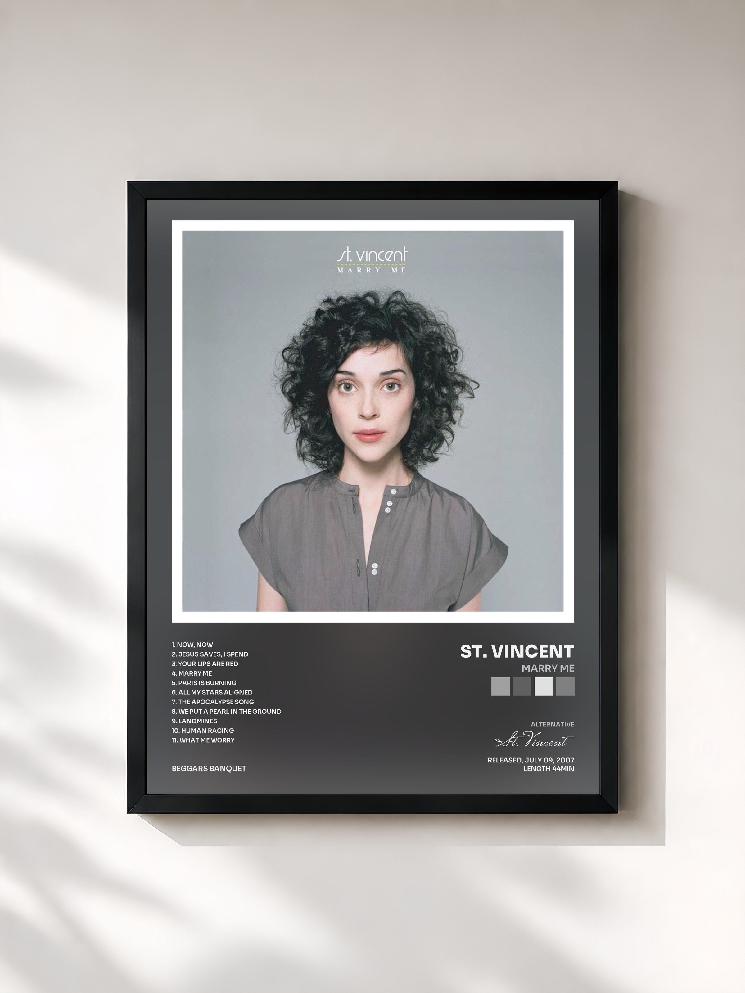 #noir Tableau de l'album Marry Me de St. Vincent, cadre noir, imprimé et encadré en France