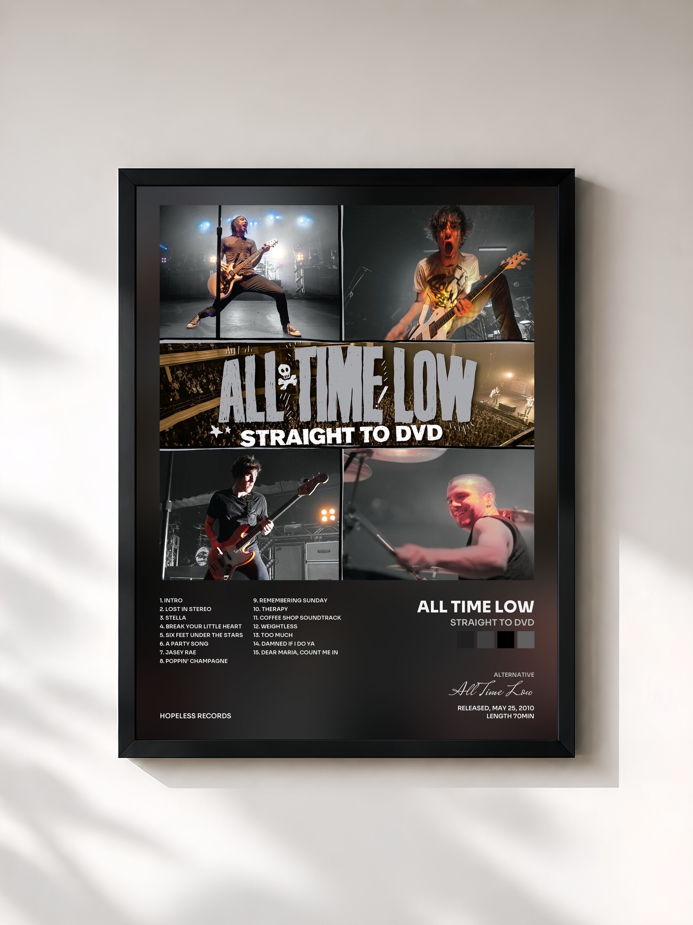 #noir Tableau de l'album Straight To DVD de All Time Low, cadre noir, imprimé et encadré en France