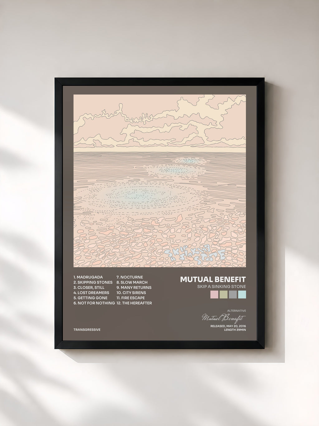#noir Tableau de l'album Skip A Sinking Stone de Mutual Benefit, cadre noir, imprimé et encadré en France