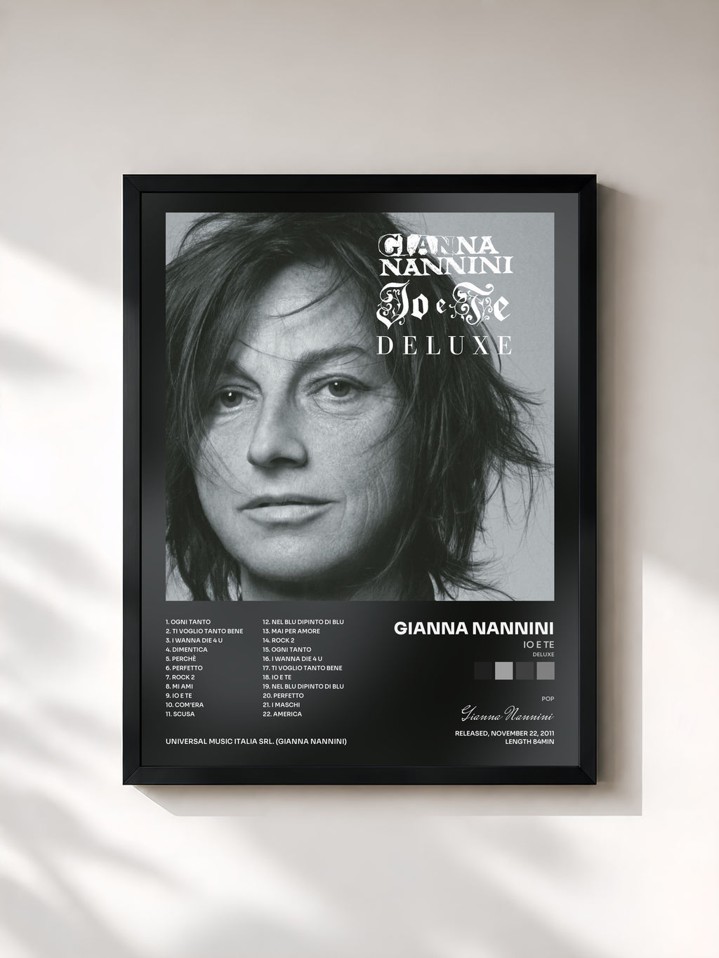 #noir Tableau de l'album Io E Te (Deluxe) de Gianna Nannini, cadre noir, imprimé et encadré en France