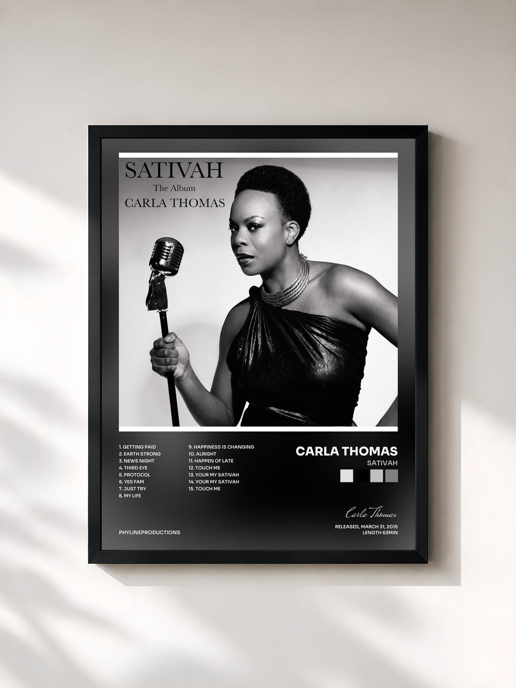 #noir Tableau de l'album Sativah de Carla Thomas, cadre noir, imprimé et encadré en France
