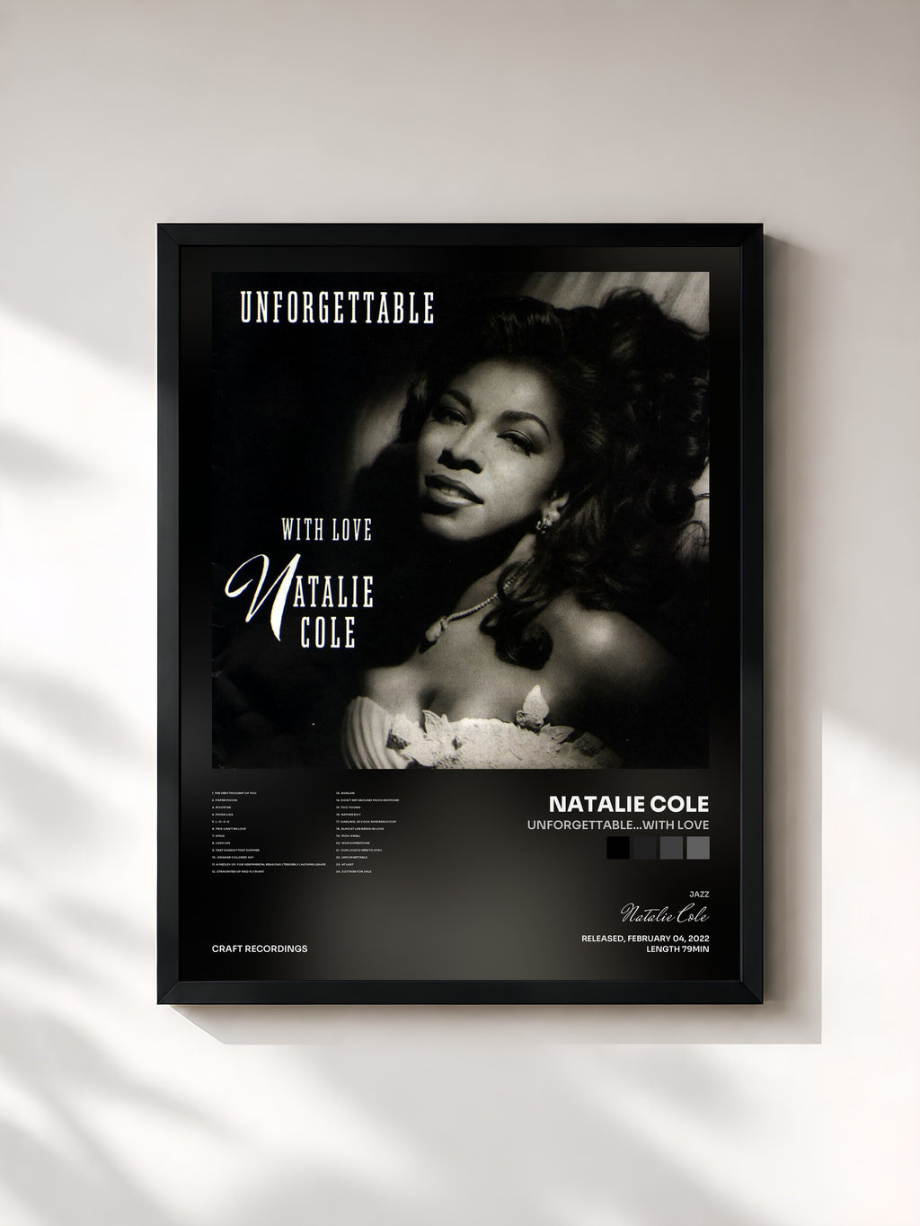 #noir Tableau de l'album Unforgettable...With Love de Natalie Cole, cadre noir, imprimé et encadré en France
