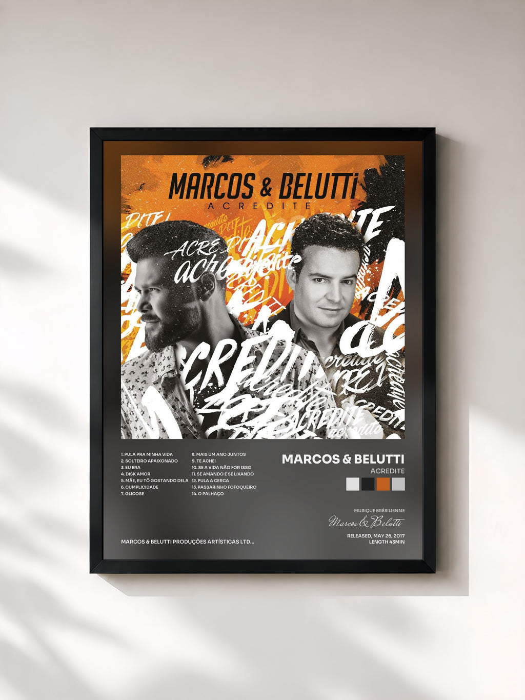#noir Tableau de l'album Acredite de Marcos & Belutti, cadre noir, imprimé et encadré en France