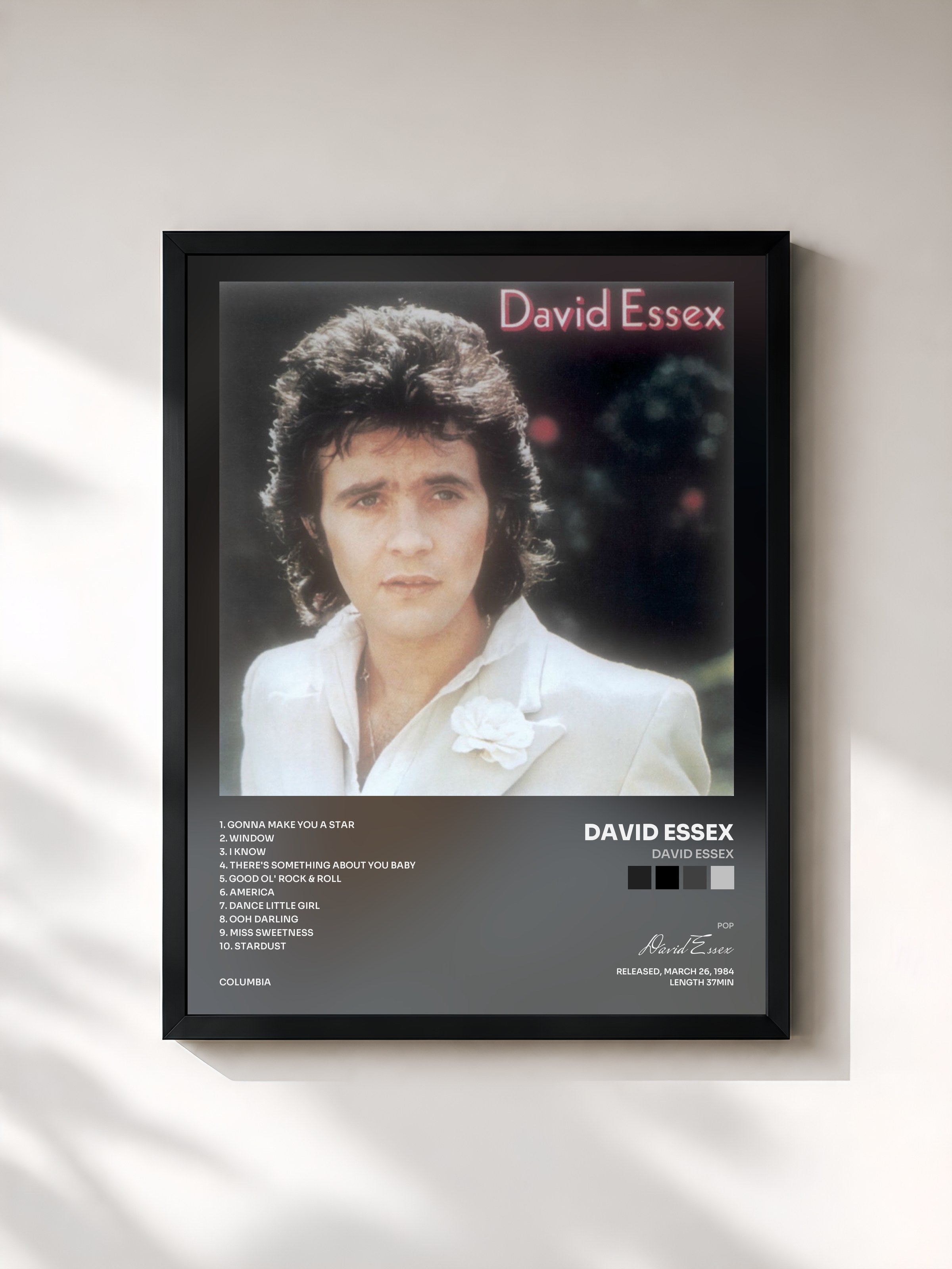 #noir Tableau de l'album David Essex de David Essex, cadre noir, imprimé et encadré en France