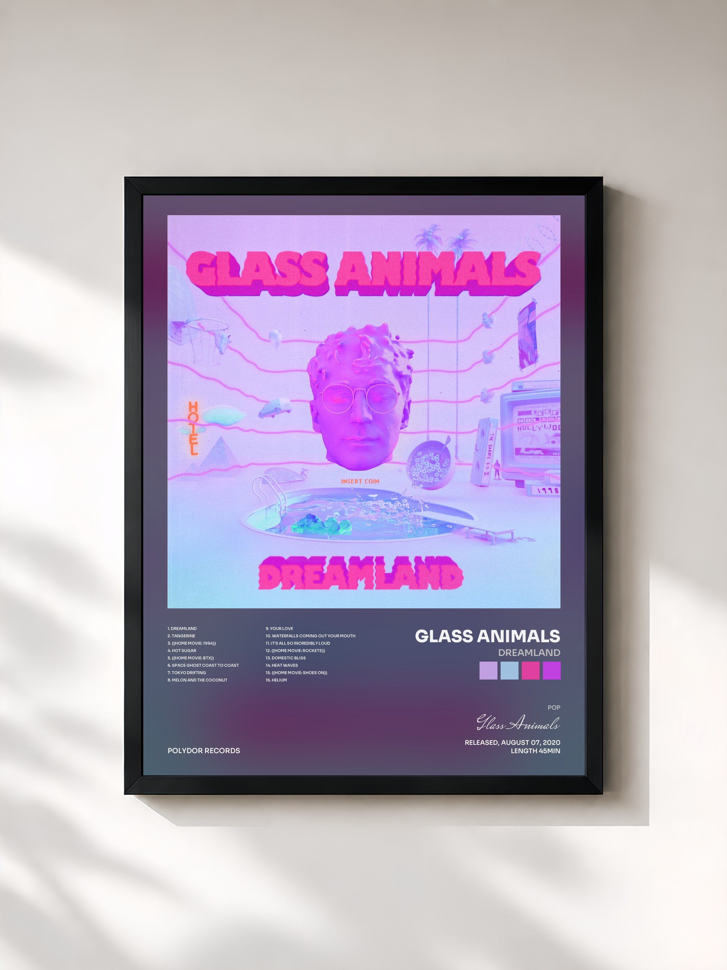 #noir Tableau de l'album Dreamland de Glass Animals, cadre noir, imprimé et encadré en France