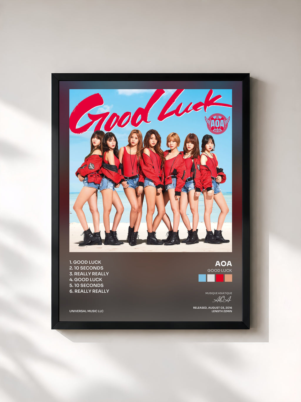 #noir Tableau de l'album Good Luck de AOA, cadre noir, imprimé et encadré en France