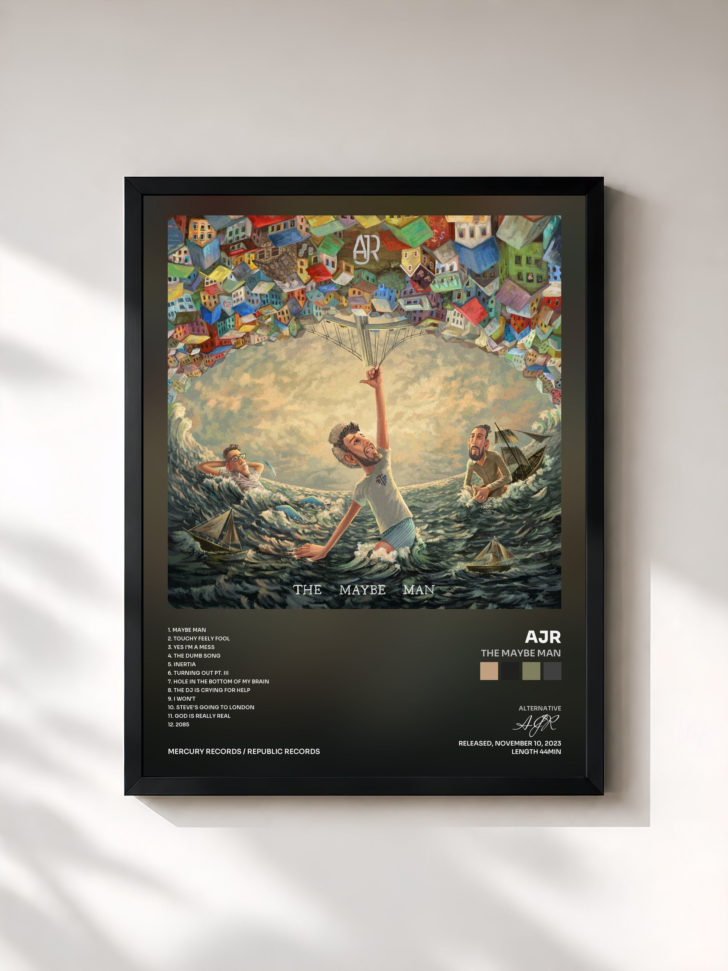 #noir Tableau de l'album The Maybe Man de AJR, cadre noir, imprimé et encadré en France