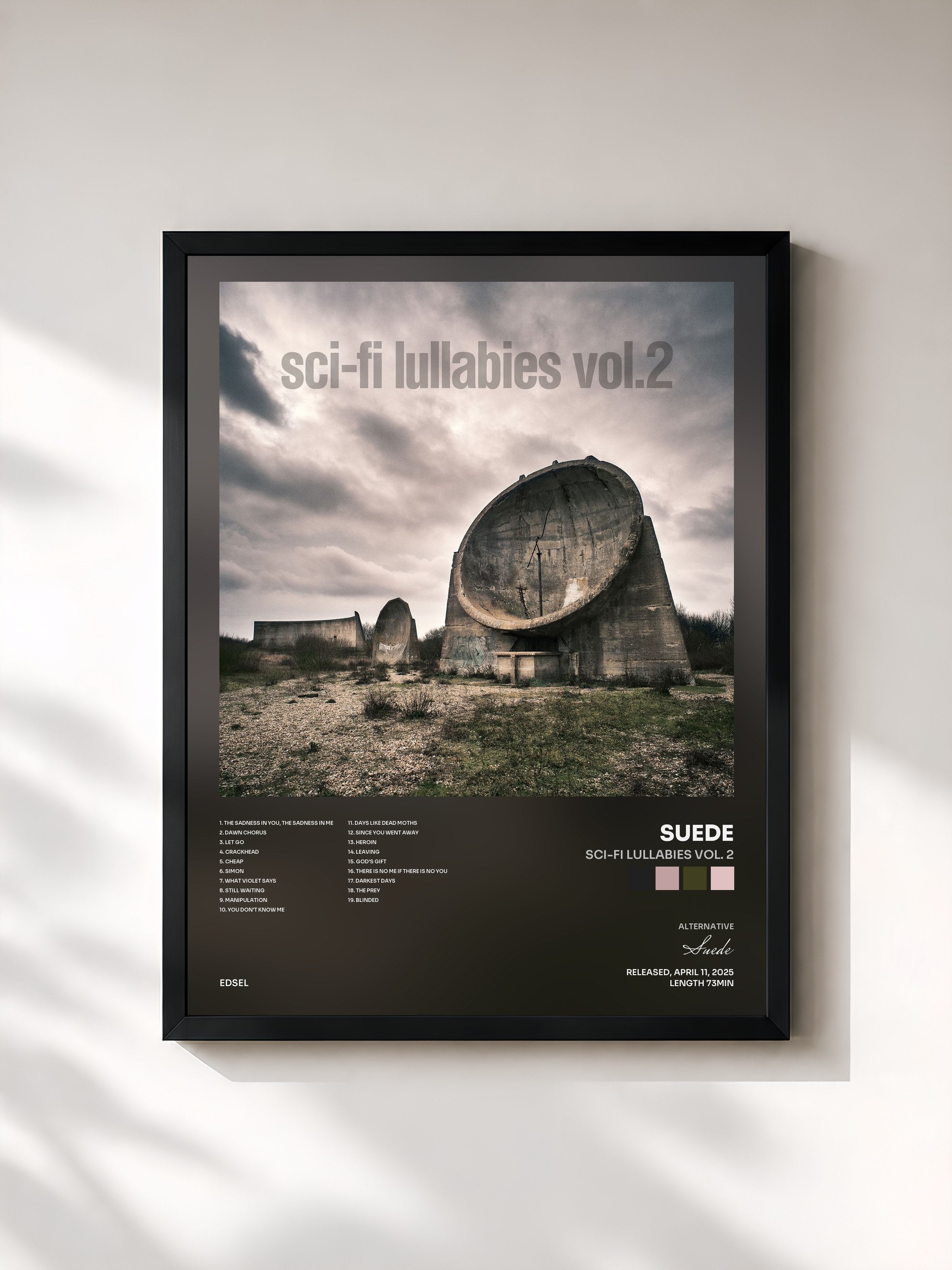 #noir Tableau de l'album Sci-Fi Lullabies Vol. 2 de Suede, cadre noir, imprimé et encadré en France