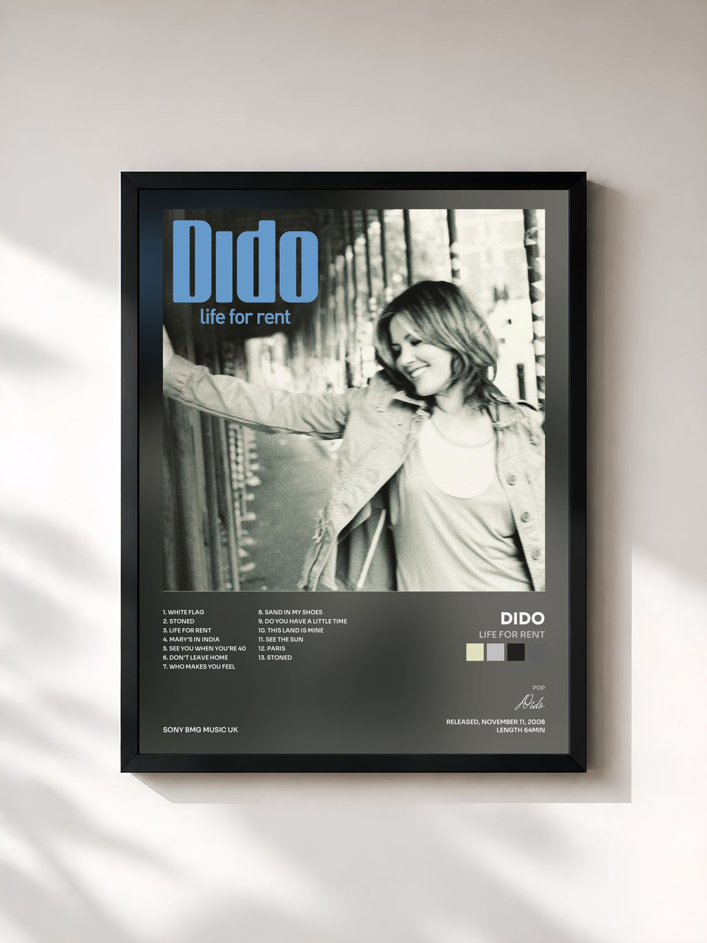 #noir Tableau de l'album Life For Rent de Dido, cadre noir, imprimé et encadré en France